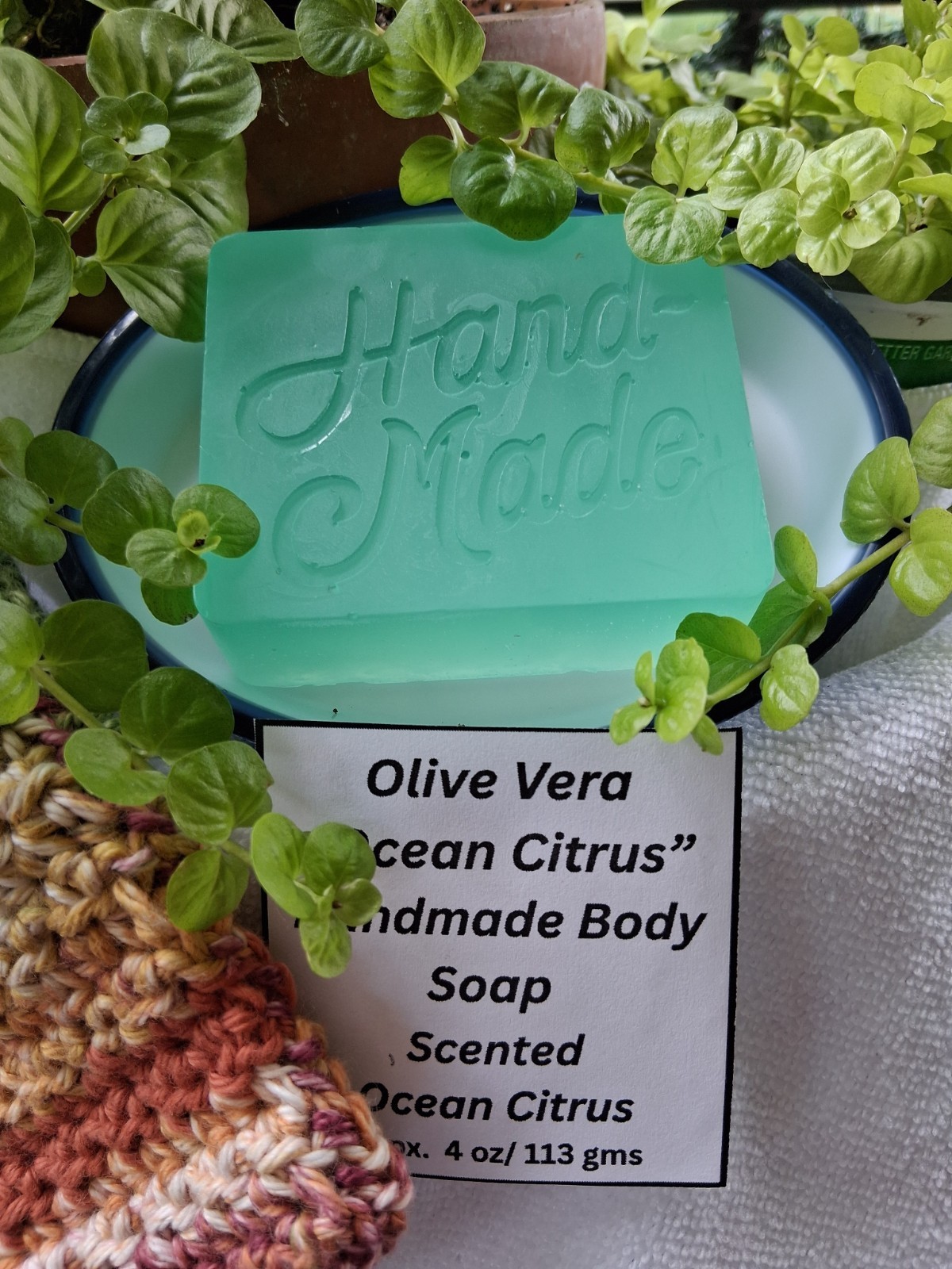 OLIVE OIL & ALOE VERA HANDMADE BODY SOAP SCENTED W/ OCEAN BREEZE & BERGAMOT