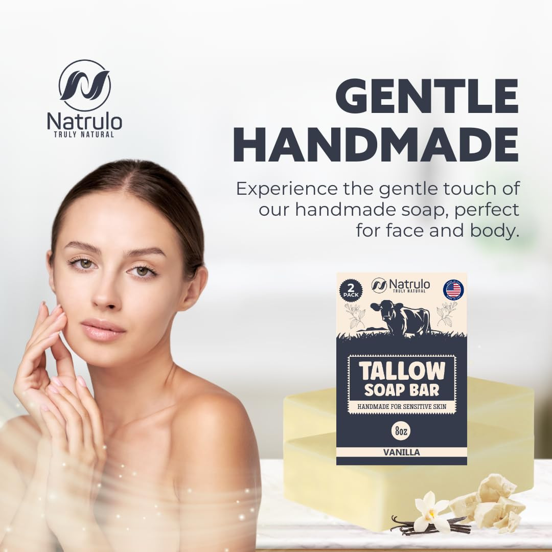 Grass Fed Beef Tallow Soap Bar All Natural for Eczema Dry Sensitive Skin 2 Pack
