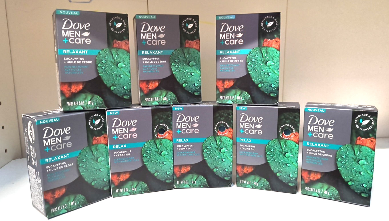 8 PK Dove Men + Care Cleansing Bar With Natural Oils ~ RELAX ~ 5 OZ EACH ~ NEW
