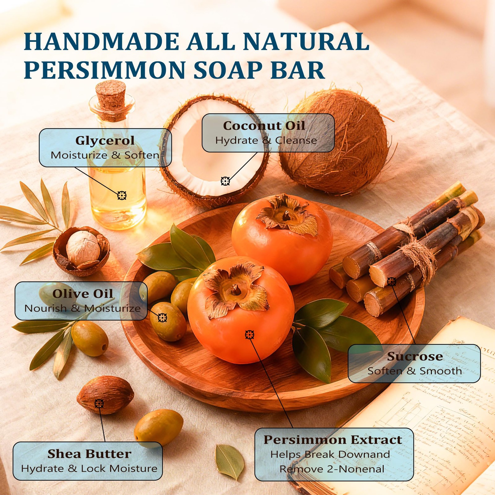PALFICAB 120g Persimmon Soap for Old People Smell, Natural Persimmon Extract …