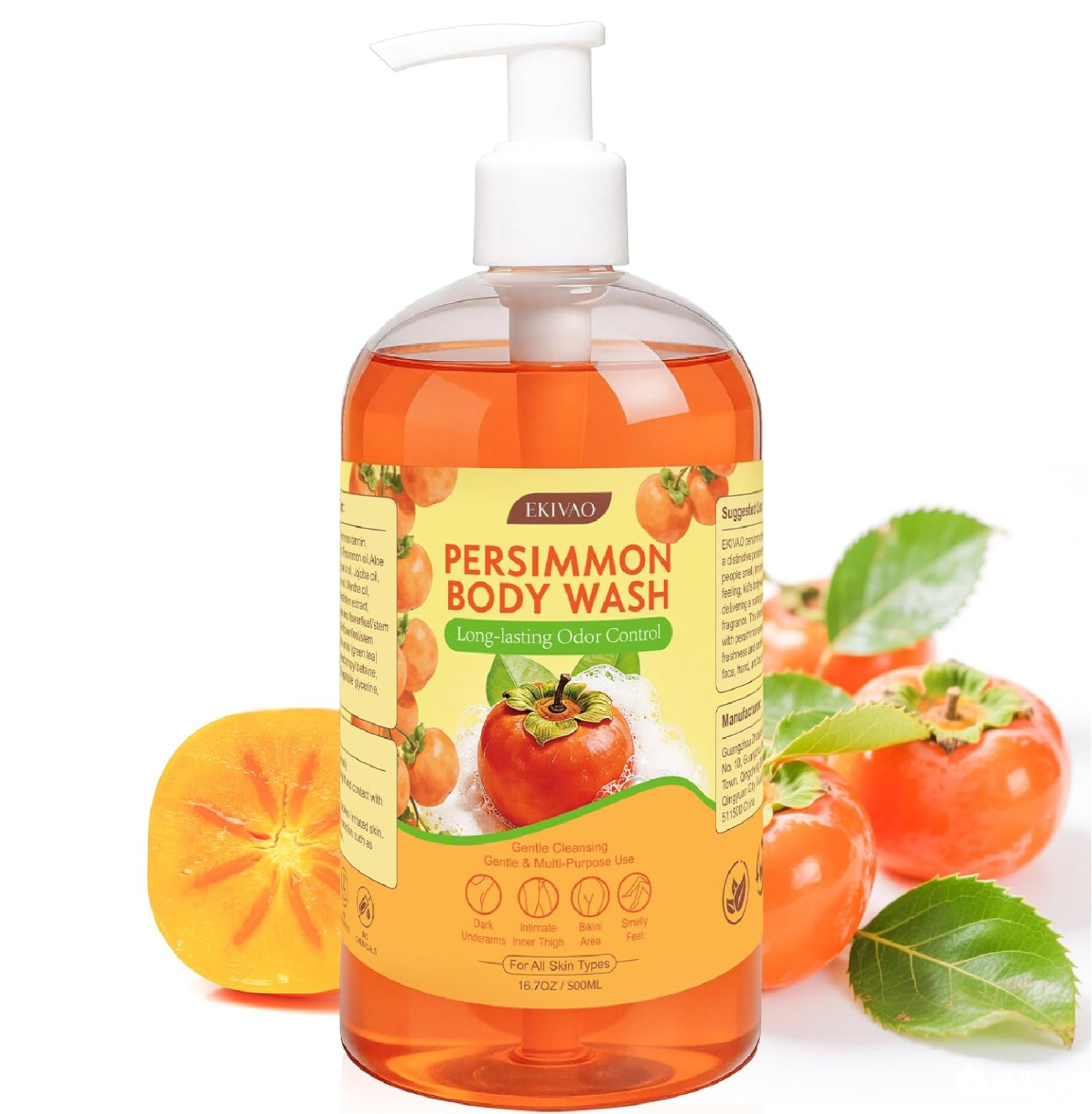 Persimmon Body Wash for Odor Control, Natural Deodorizing Persimmon Soap for Old