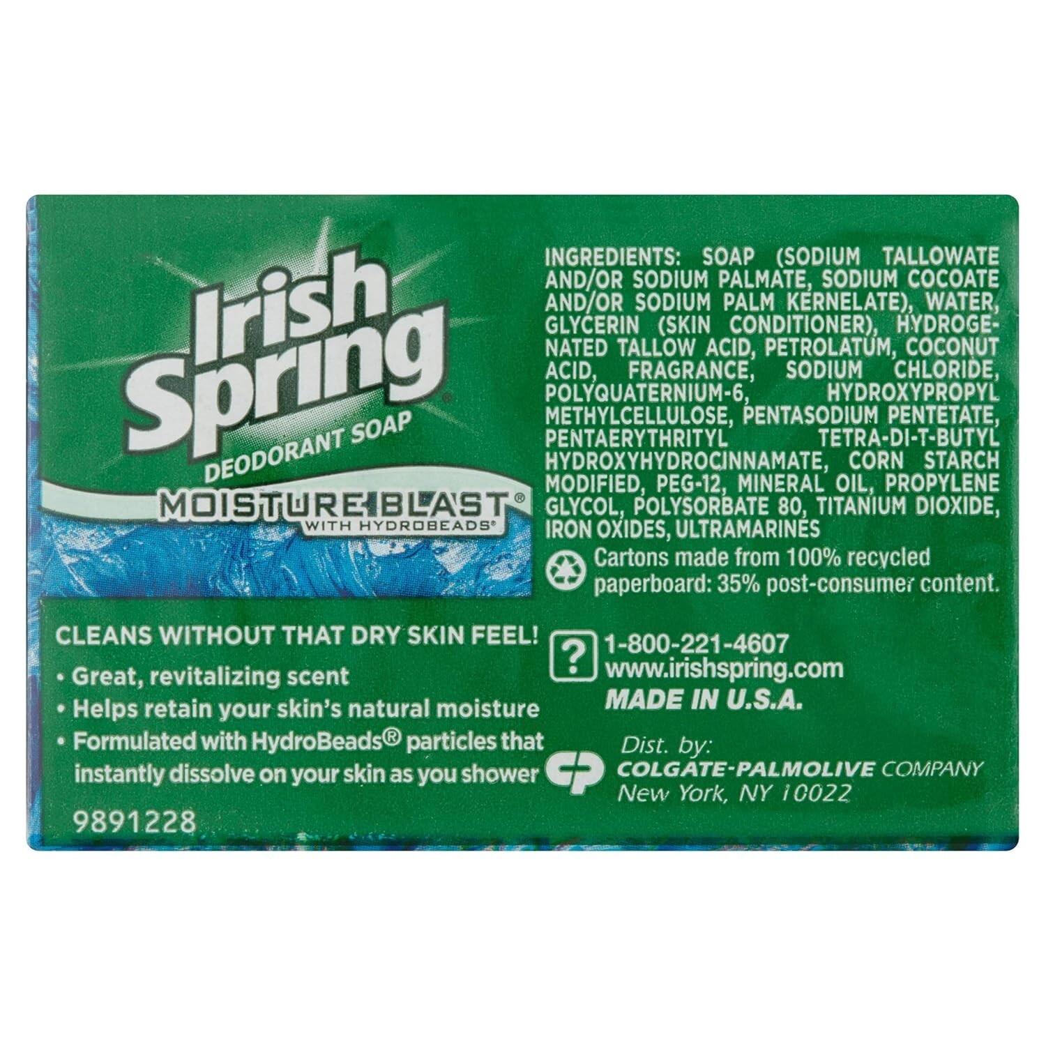 Irish Spring Moisture Blast Deodorant Soap 3.7 oz Bars 2-pack, 2 Count