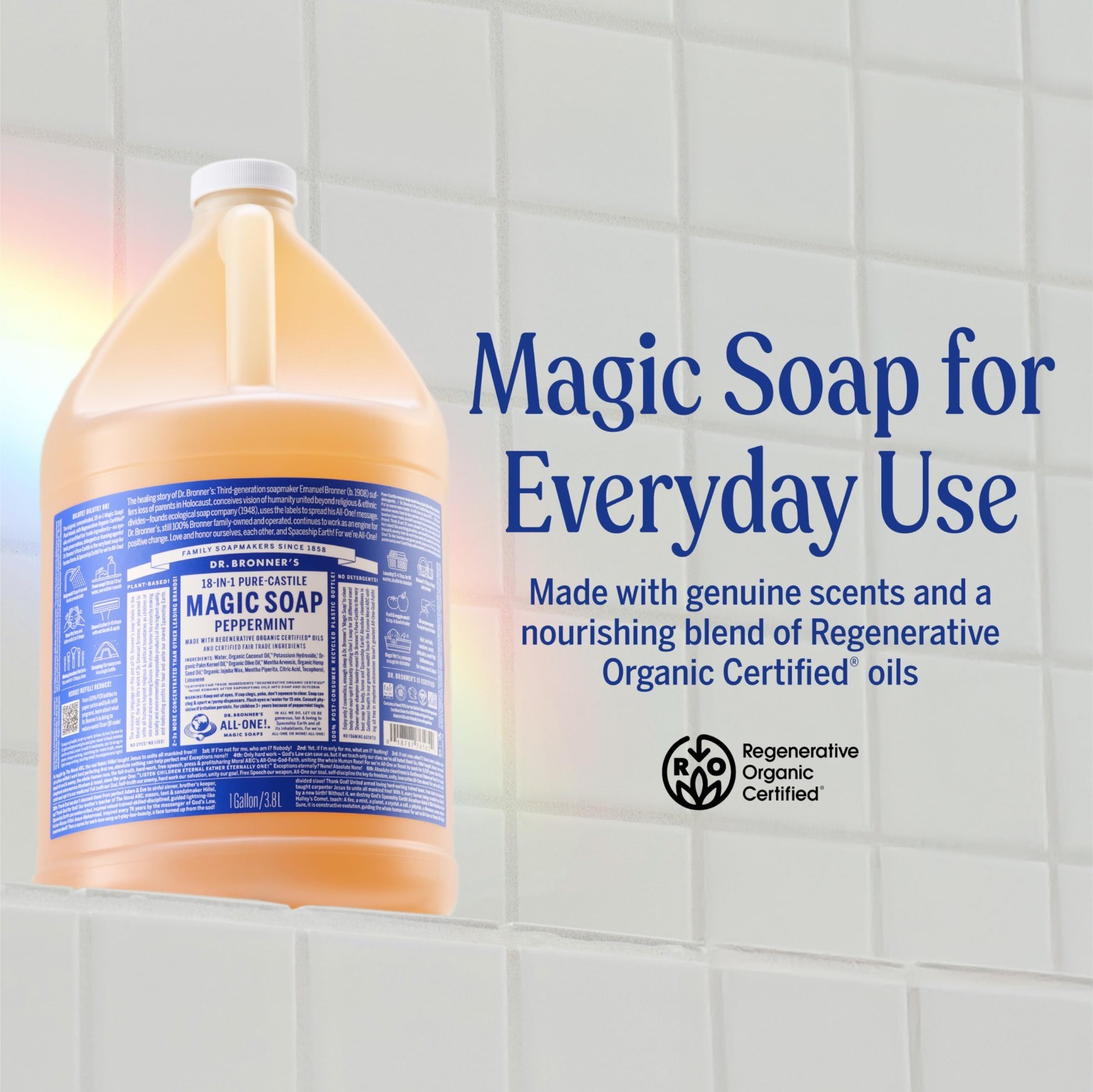 Pure-Castile Liquid Soap – Peppermint Scent, 1 Gallon – Organic, Multi-Use for F