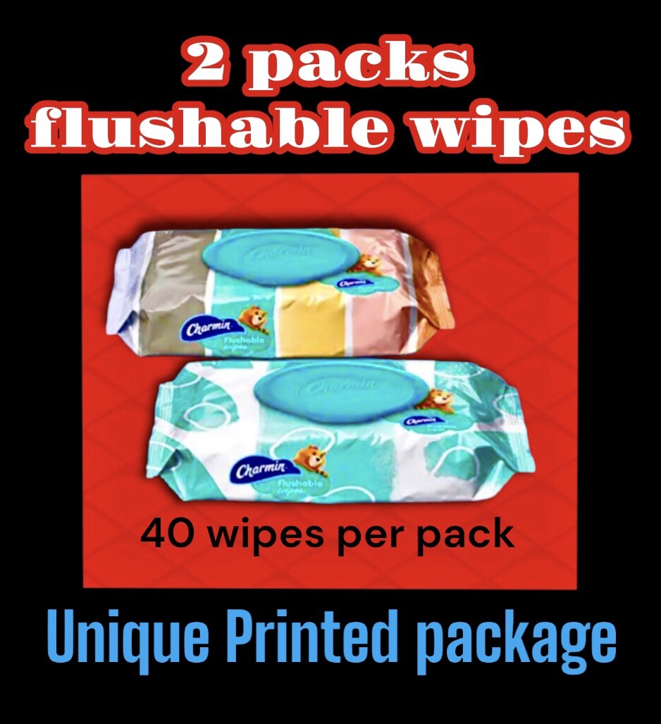 Charmin Flushable Wipes with flip top lids 80 count (2 x 40 Wipes) printed packs