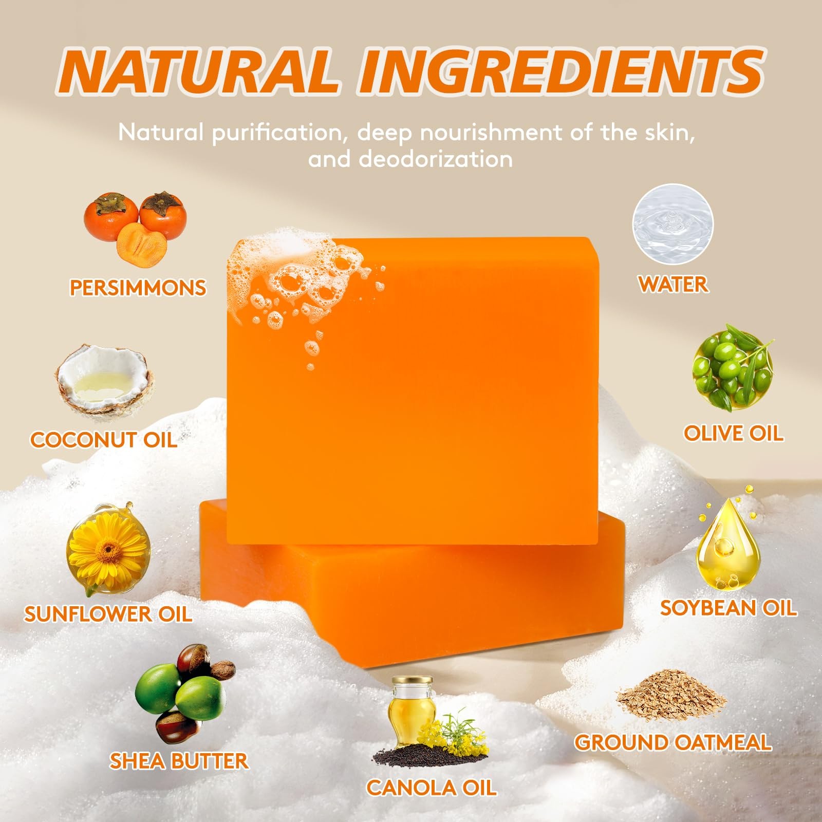 RYH 2 PCS Persimmon Soap Bar and Persimmon Body Wash for Body Odor Control, N…