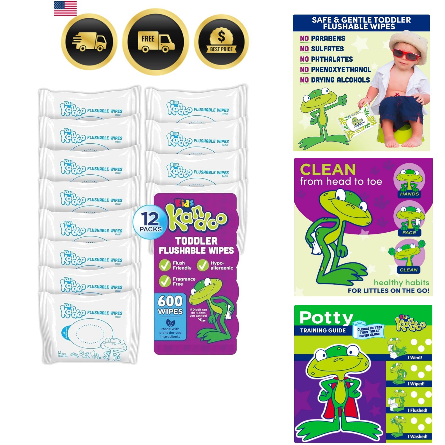 Flushable Wipes for Baby and Kids by , Sensitive and Unscented Formula, Hypoa…