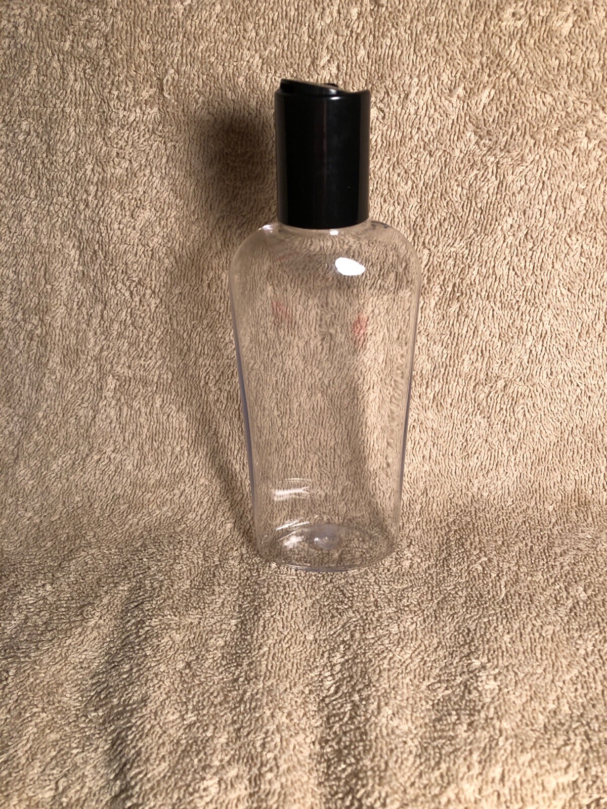 6 oz clear PET Cosmo Oval BPA free bottles 24/410 Black Disc Top Cap lot 6 SALE