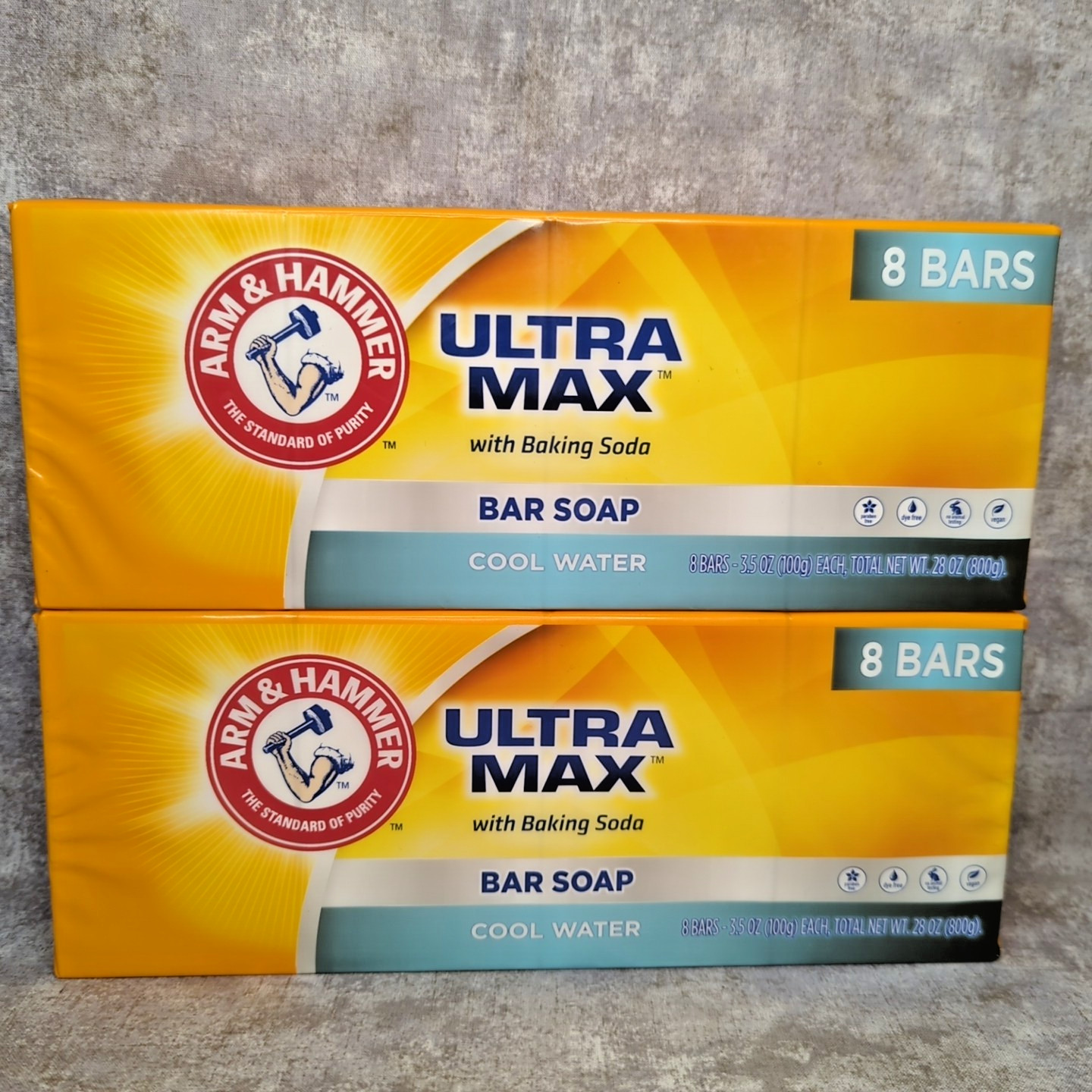 Arm & Hammer Ultra Max Bar Soap Cool Water Scent 8 Pack 3.5 oz (Total 16 Bars)