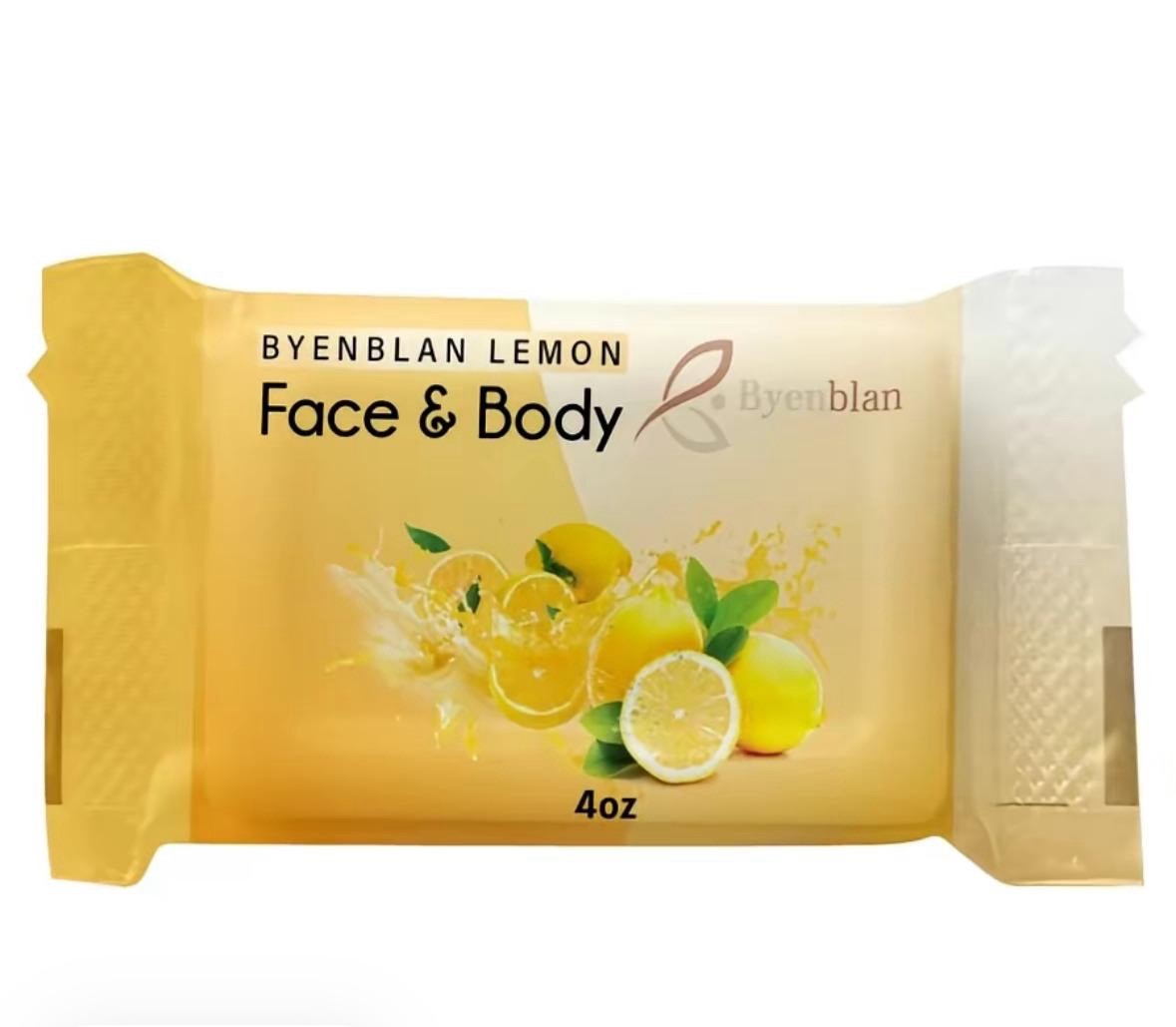 Byenblan Lemon Handmade Natural Face & Body Soap Bar 4 oz Yellow Rectangular