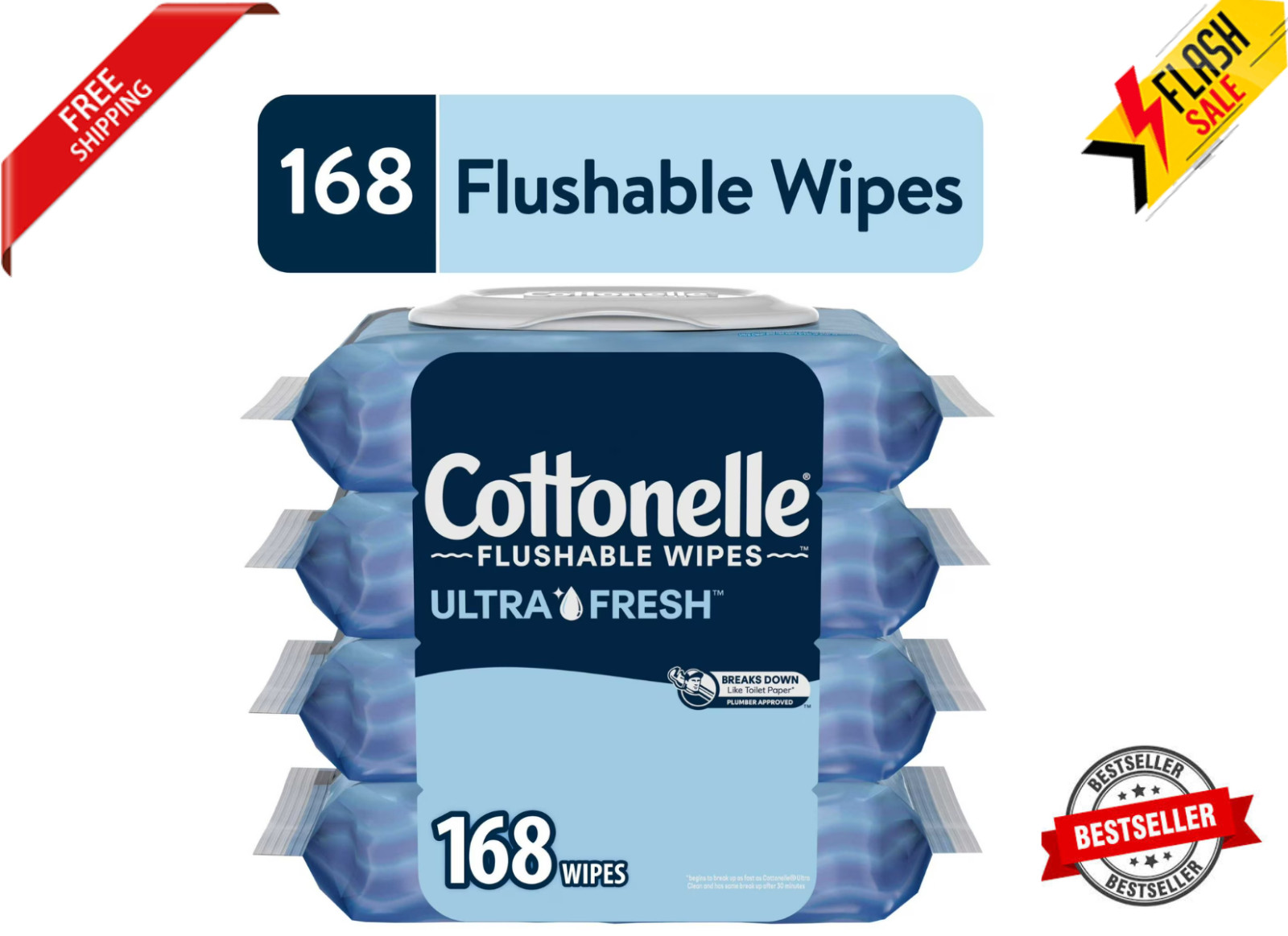 Cottonelle Ultra Fresh Flushable Wet Wipes, 4 Flip-Top Packs