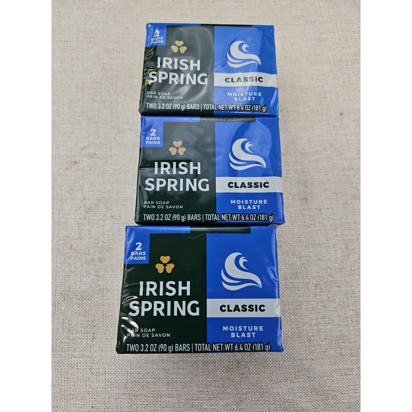 2-Pack Irish Spring Classic Moisture Blast Bar Soap 3.2 oz Each Lot Of 3