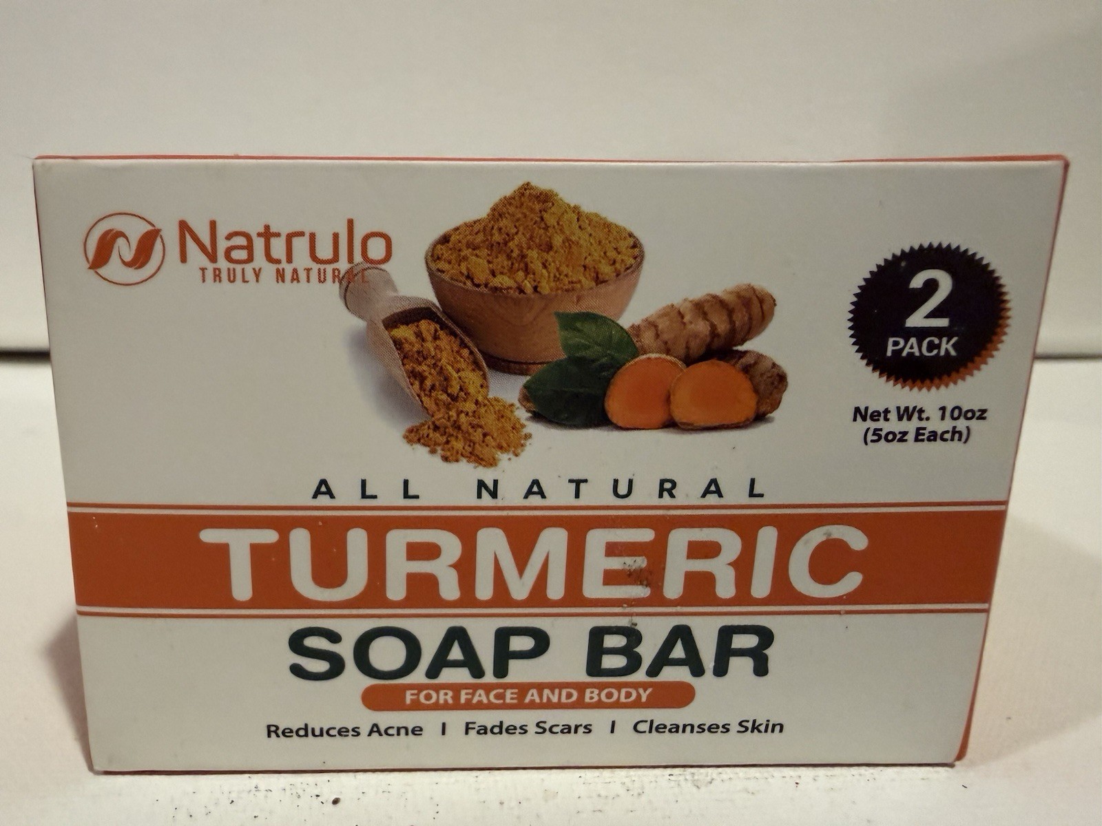 Natrulo Turmeric Soap Bar, All Natural, Brightening, Scented, 2 Pack 5oz