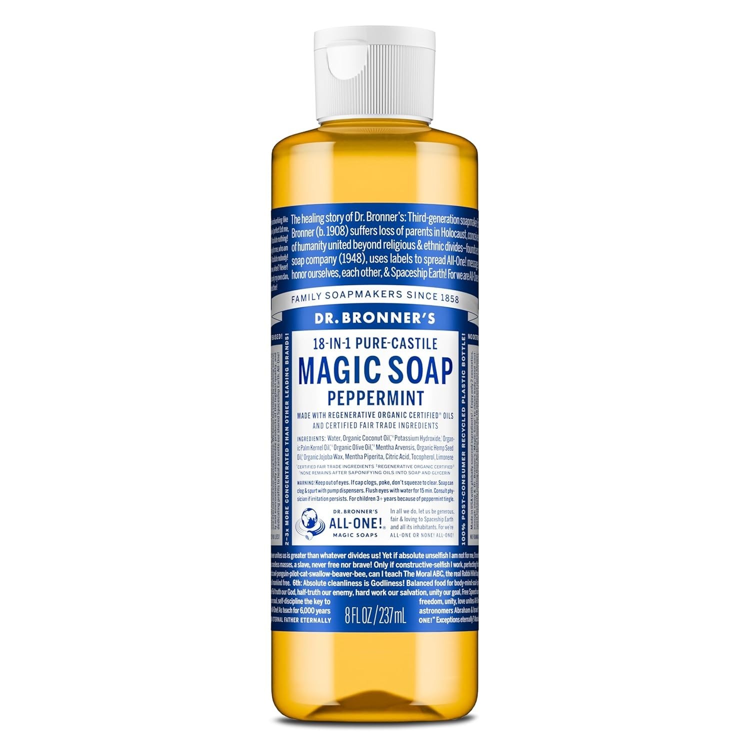 8 Fl Oz Organic Castile Magic Soap – Peppermint Scent, 18-in-1 Uses
