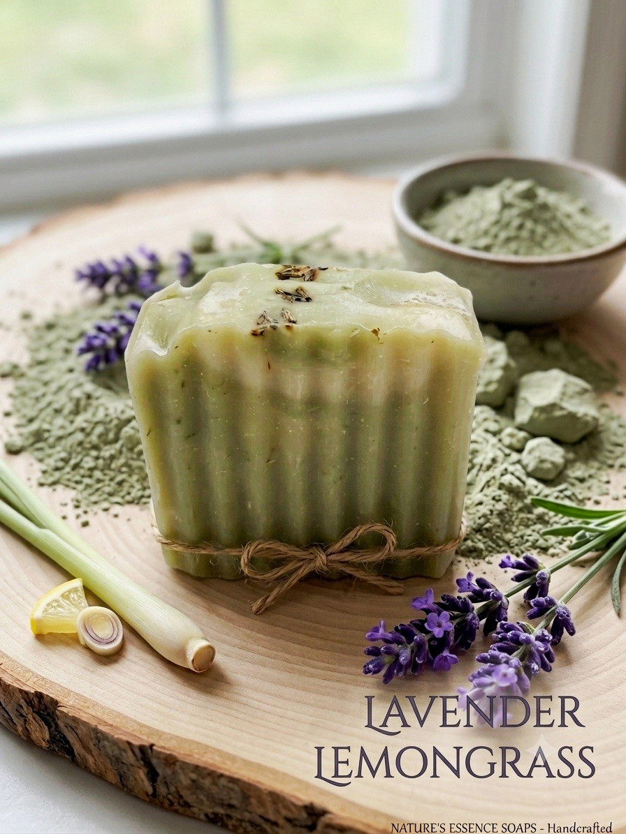 Lavender & Lemongrass Handcrafted Tallow Bar Soap w/ French Green Clay