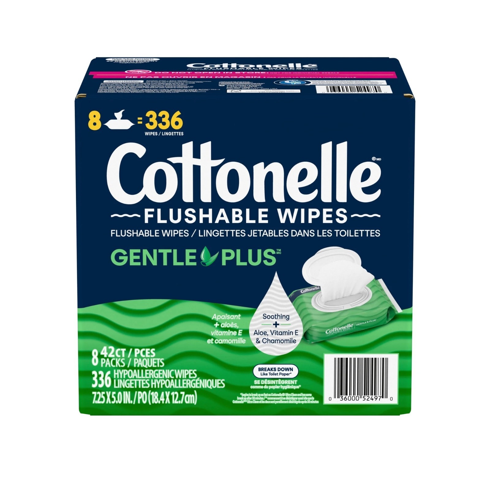 Cottonelle GentlePlus Flushable Wipes with Aloe & Vitamin E, 336 Total Wipes