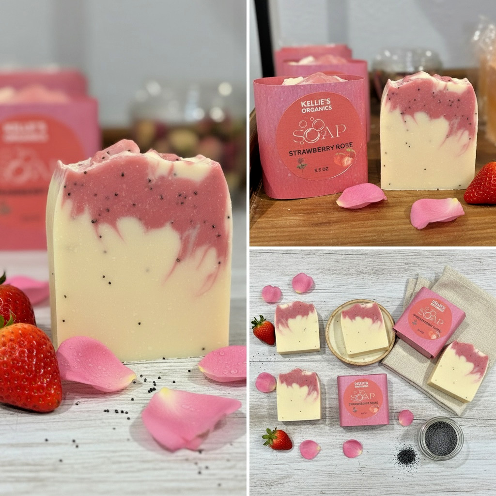 Hand Made Tallow Soap Bar Strawberry Rose | Moisturizing Handmade Soap (2 Pack)