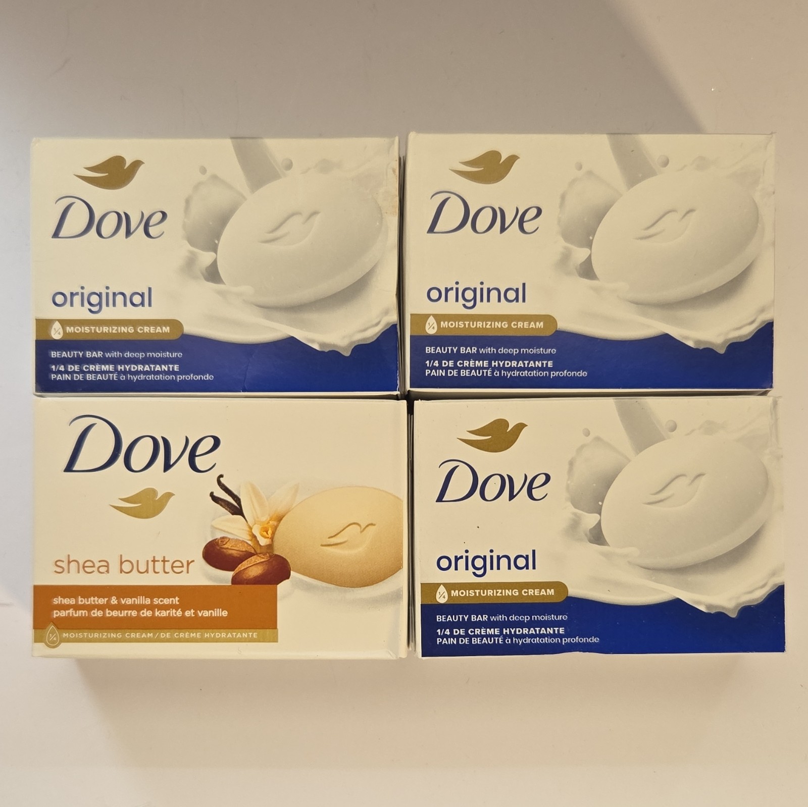 4 Dove Beauty Bars Soap Moisturizing Original Scent & Shea Butter 3.75 oz