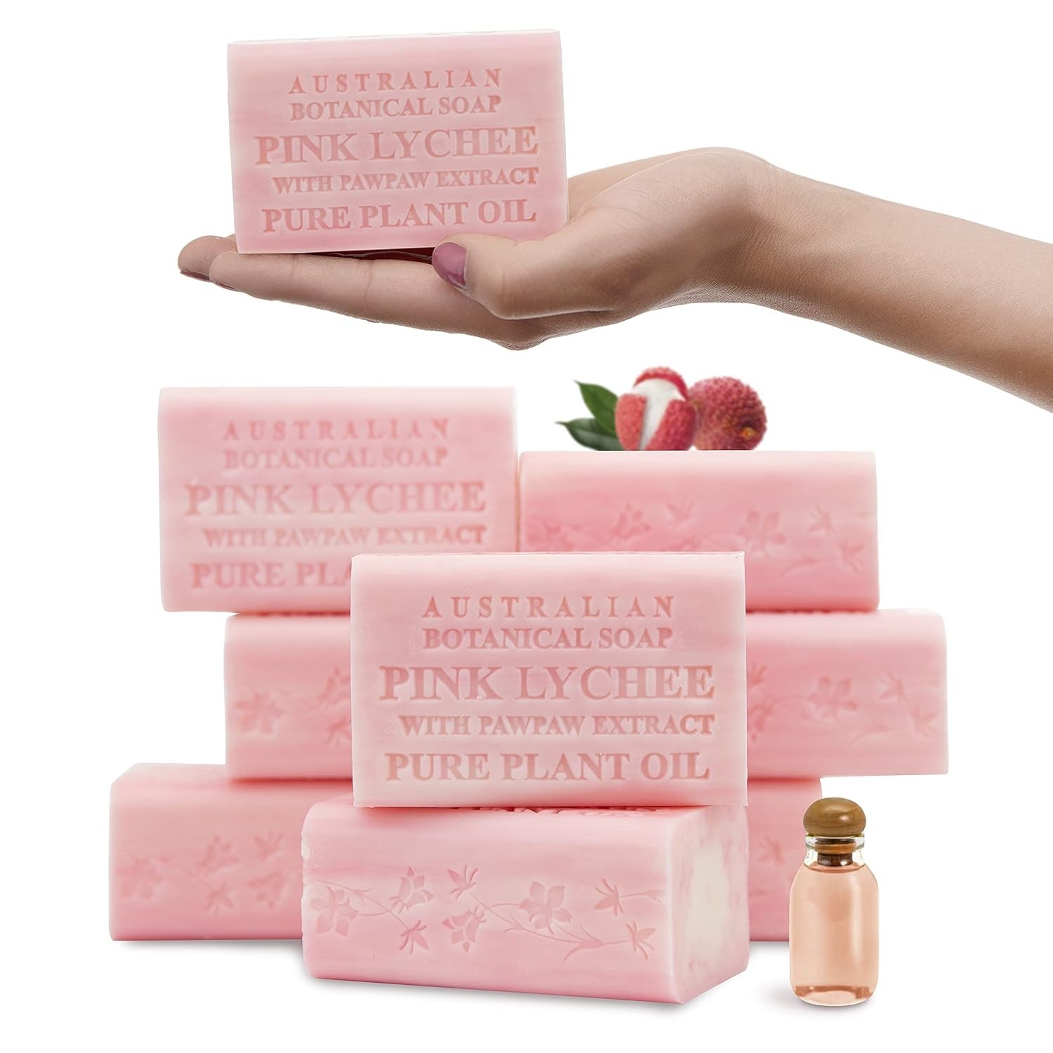 Natural Soap Bars with Pink Lychee & Shea Butter – Pack of 8