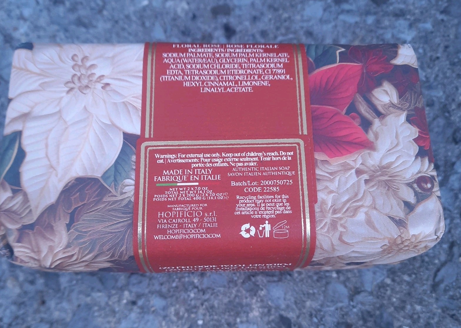 HOPIFICIO Floral Rose Triple Milled Soap Set 2x 7oz/200g Bars Total 14 Oz 400g