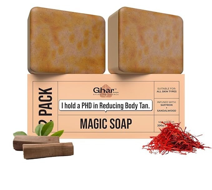 Ghar Soaps Sandalwood & Saffron Bath Soap Pack of 3 | Paraben Free | Men & Women