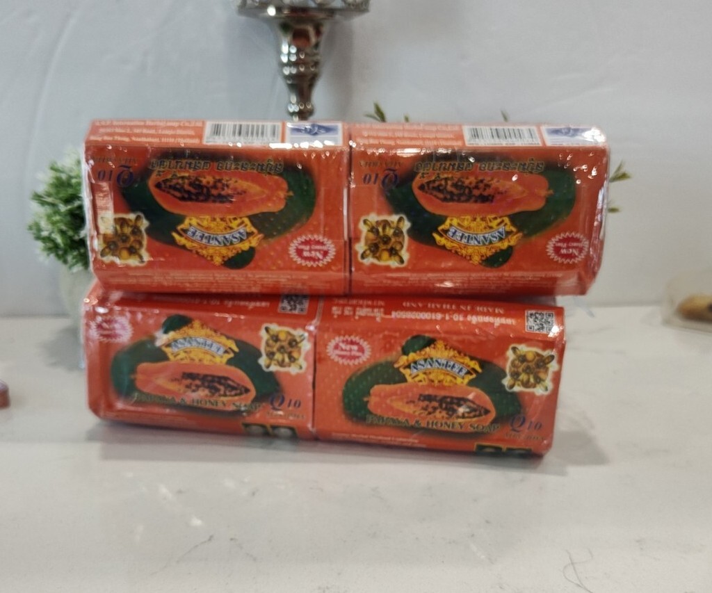 12 Bars Asantee Thai Herbal Papaya Honey Soap Wt Q10 AHA BHA Skin Whitenin 125g