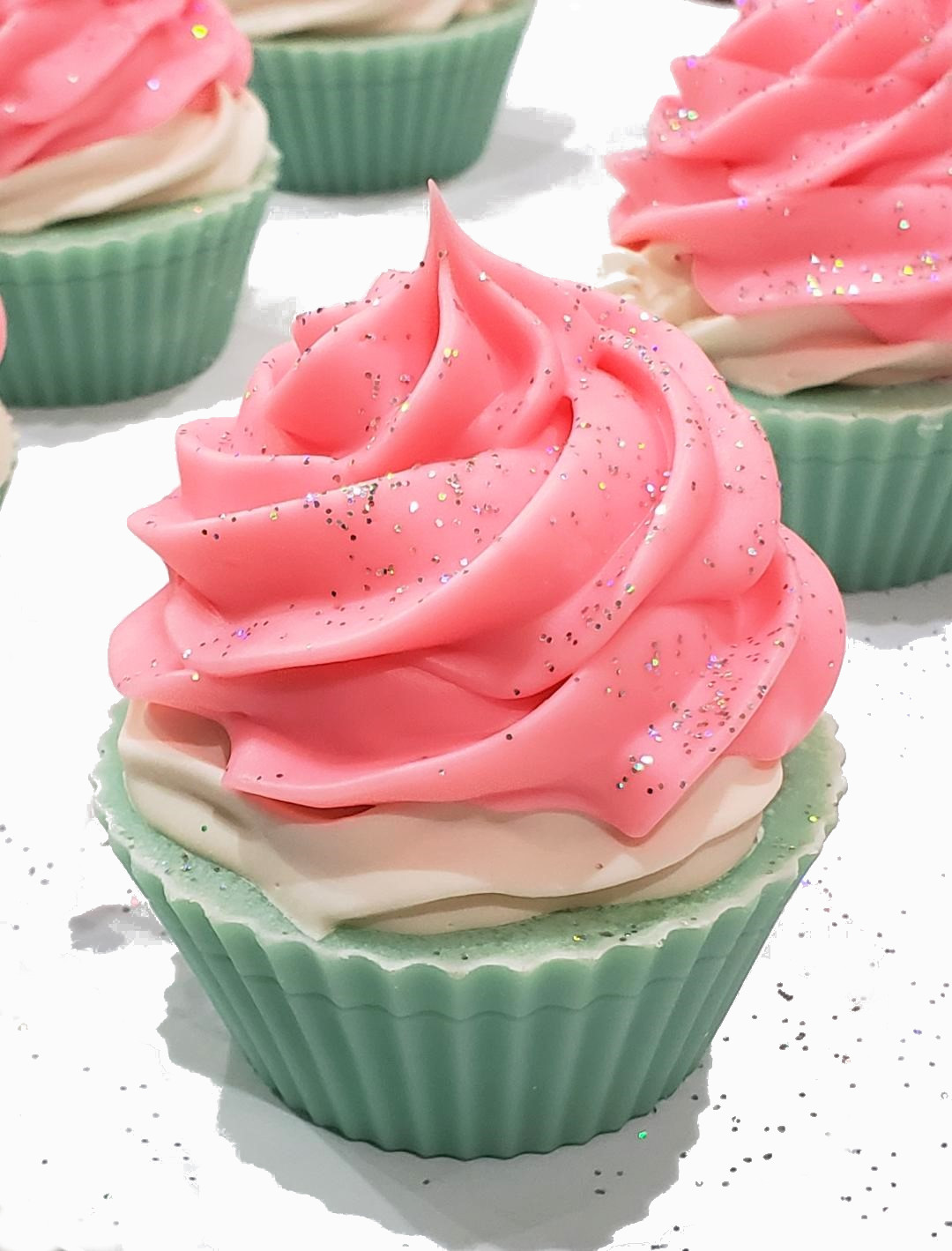 Cold Process Soap WATERMELON CANDY Cupcake Soap Approx. 4 oz. TWO CUPCAKE SOAPS