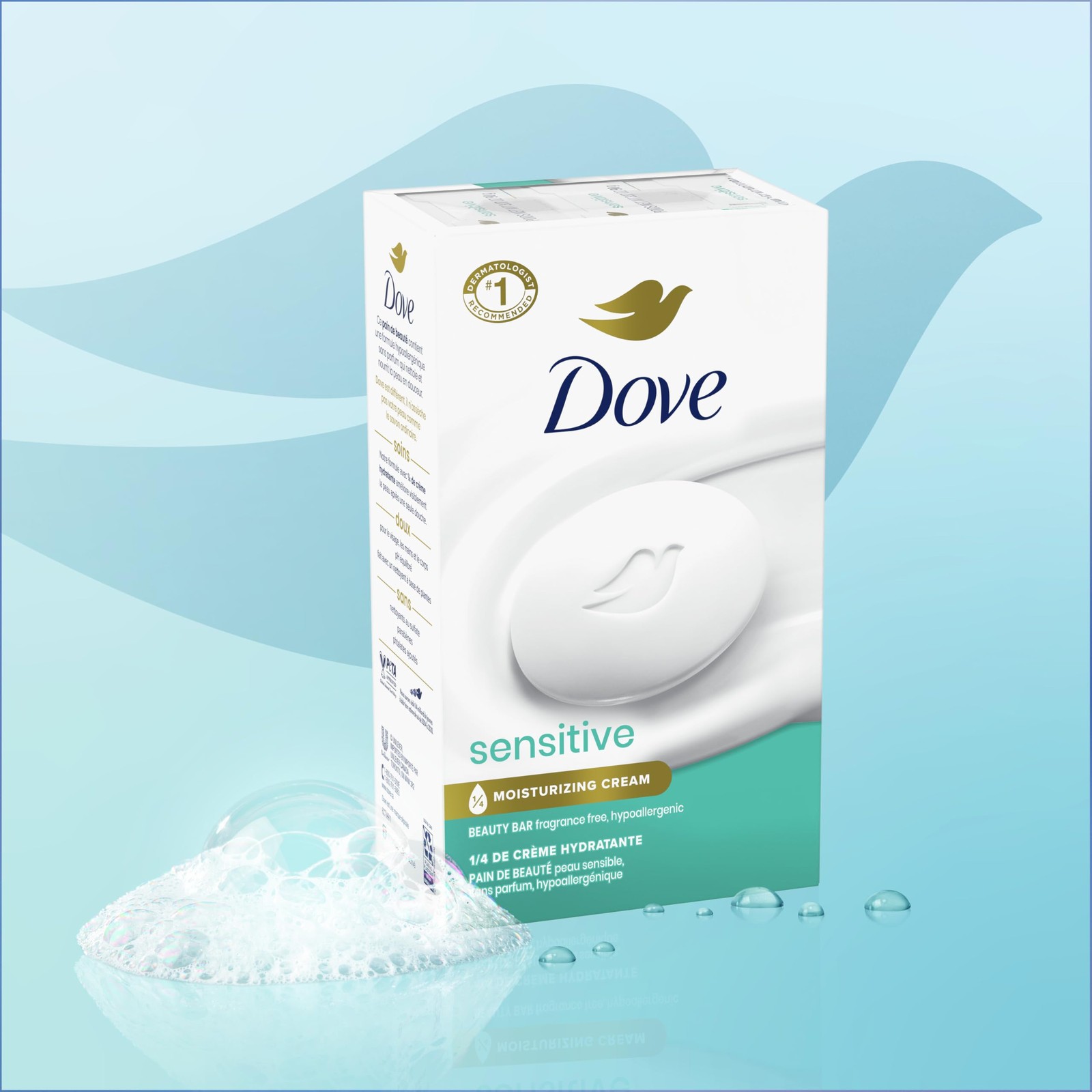 Dove Beauty Bar Soap Sensitive 8 Bars for Sensitive Skin Fragrance Free and