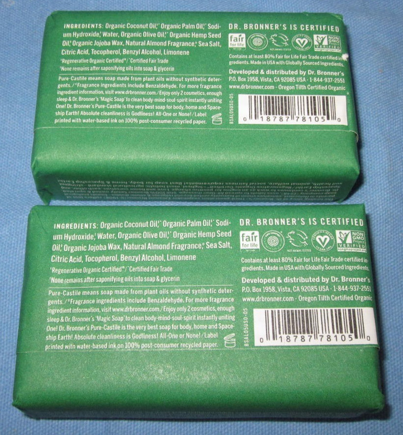 Two Bars of Dr. Bronner’s Magic Bar Soap ~ Almond