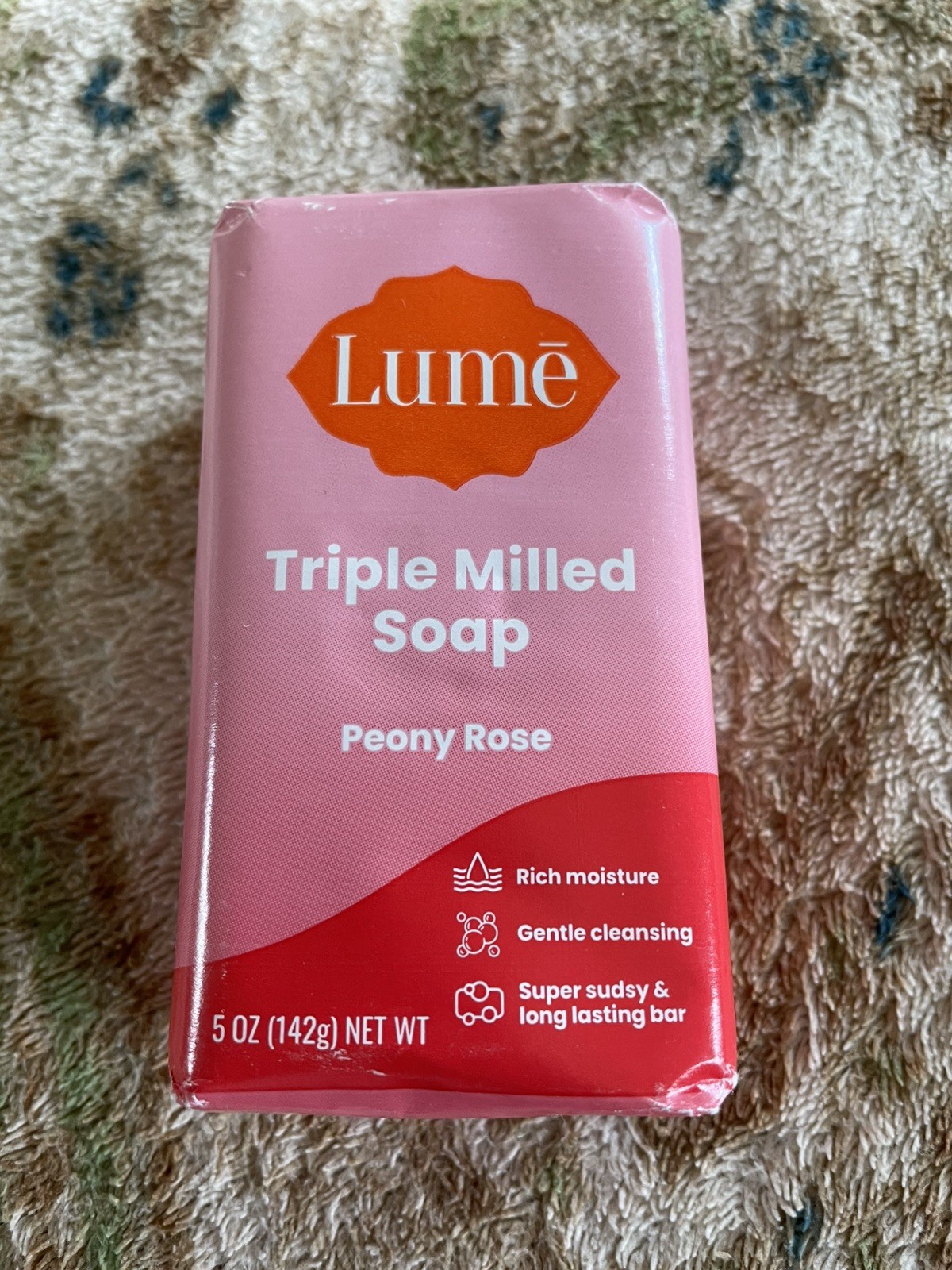 LUME Triple Milled Deodorant Bar Soap Peony Rose 5 oz Full Size