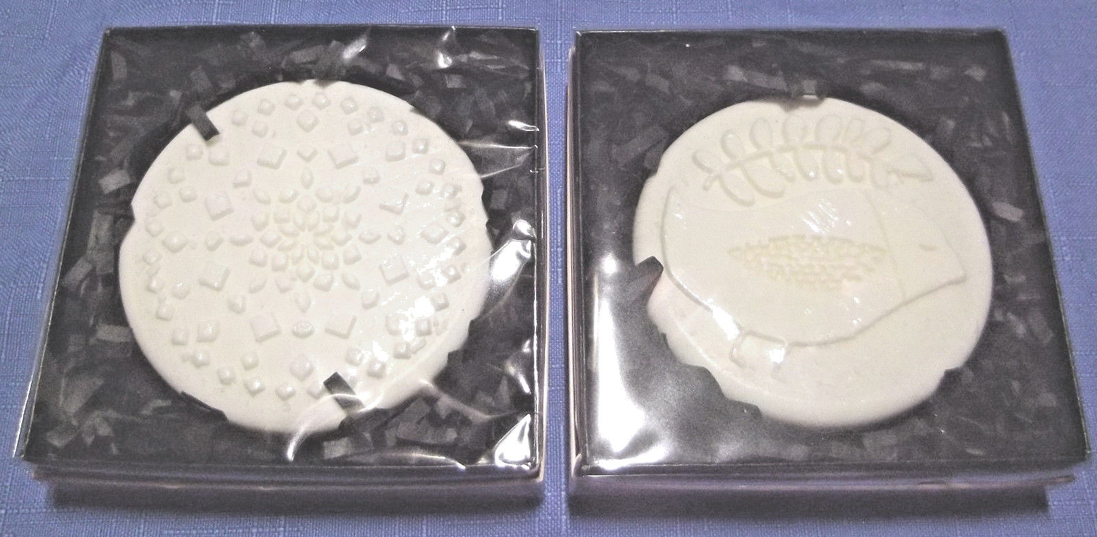 Crate & Barrel Round Guest Soap In Box-Choice of Snowflake Or Songbird Design