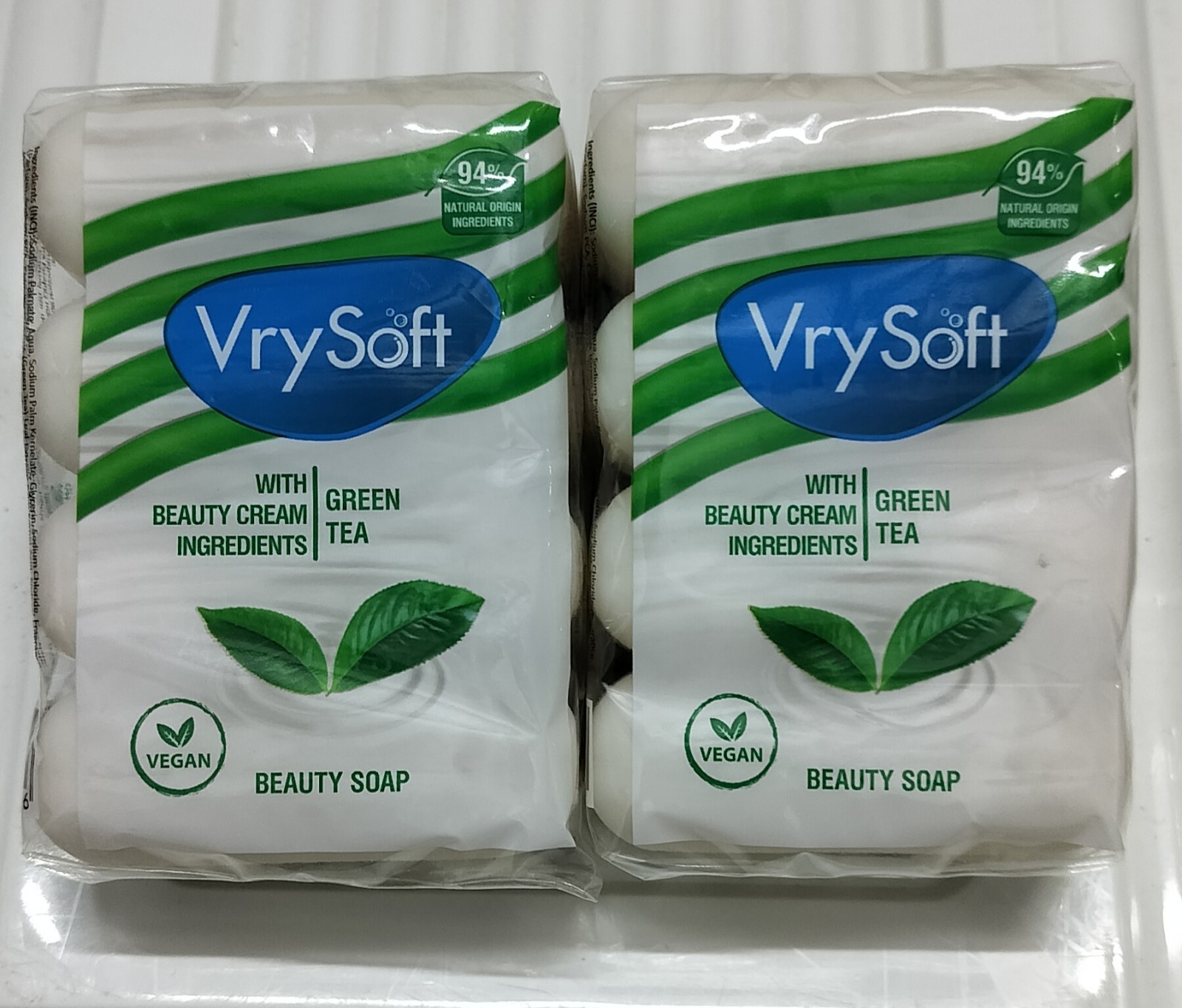 2 Packs VrySoft Beauty Soap Green Tea 4 Bars Each 8 Total VEGAN Natural