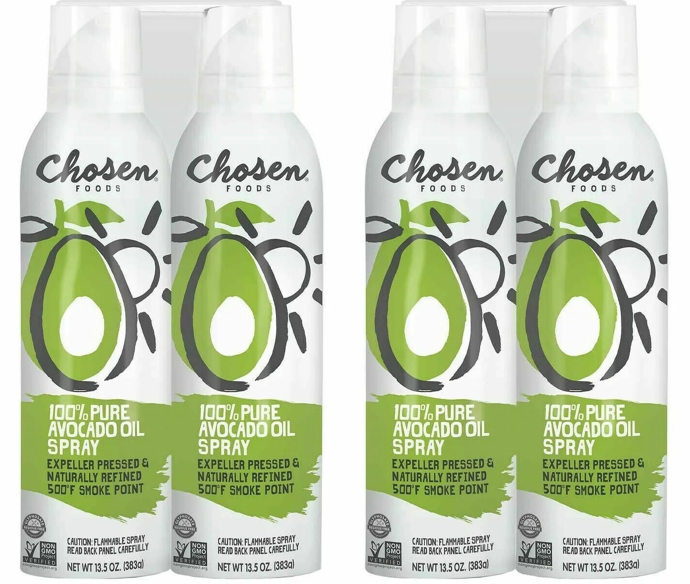 4 Pk Chosen Foods 100% Pure Avocado Oil Spray, Cooking, Dressing, 13.5 oz, Each
