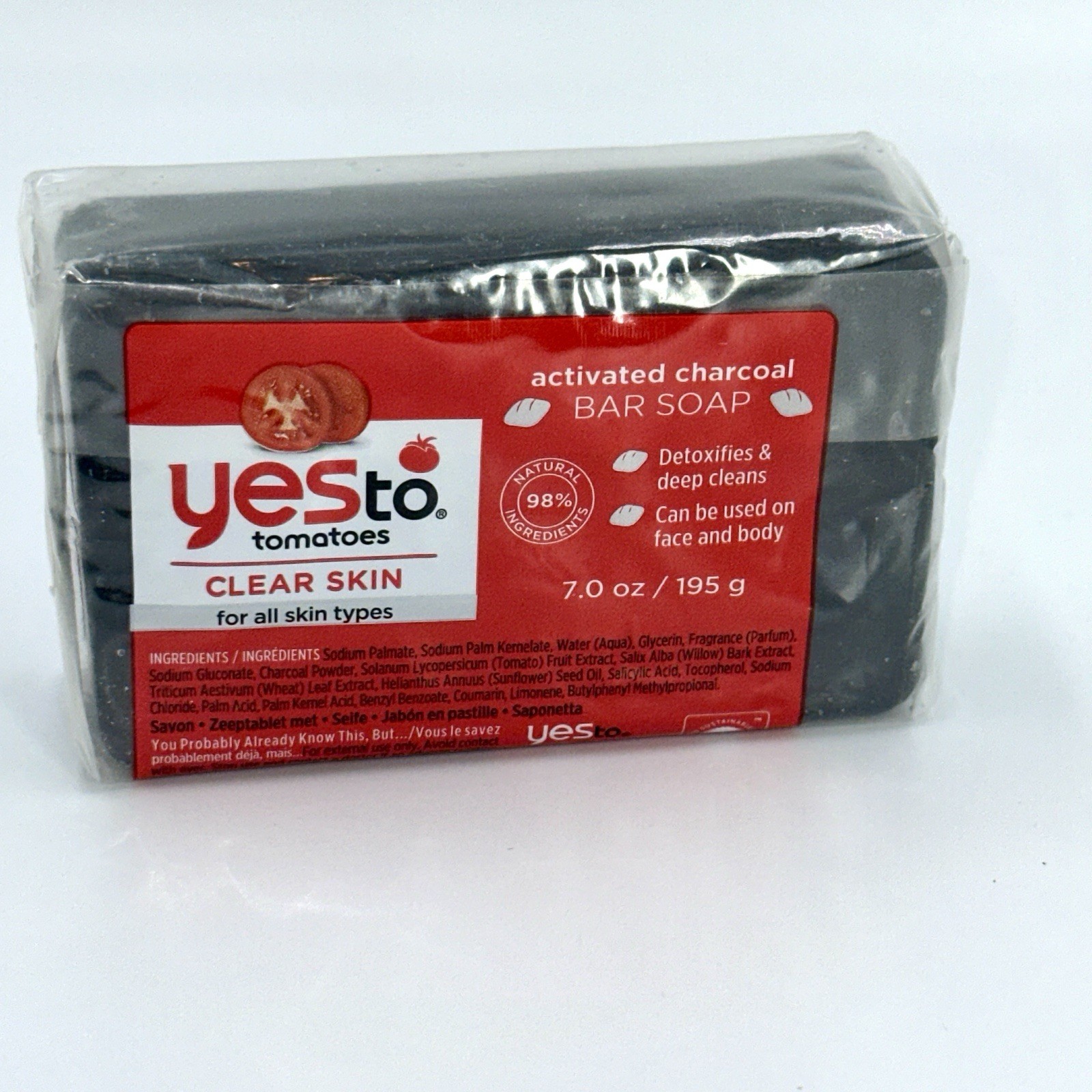 Yes to Tomatoes Clear Skin Activated Charcoal Bar Soap Detoxify Deep Clean NEW
