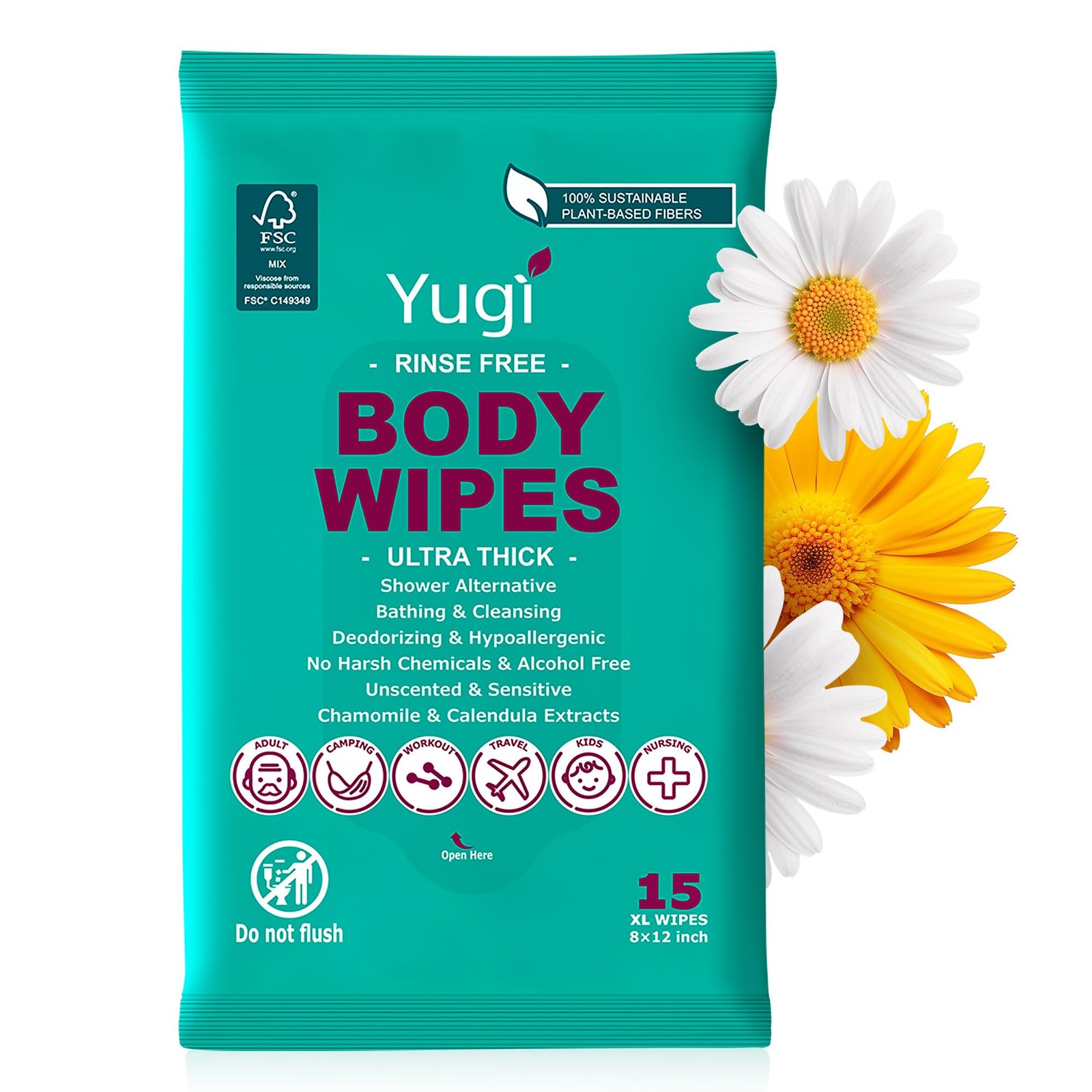 Body wipe (1 pack) 15 XL ultra thick shower wipes for Adult Bathing,Camping,T…