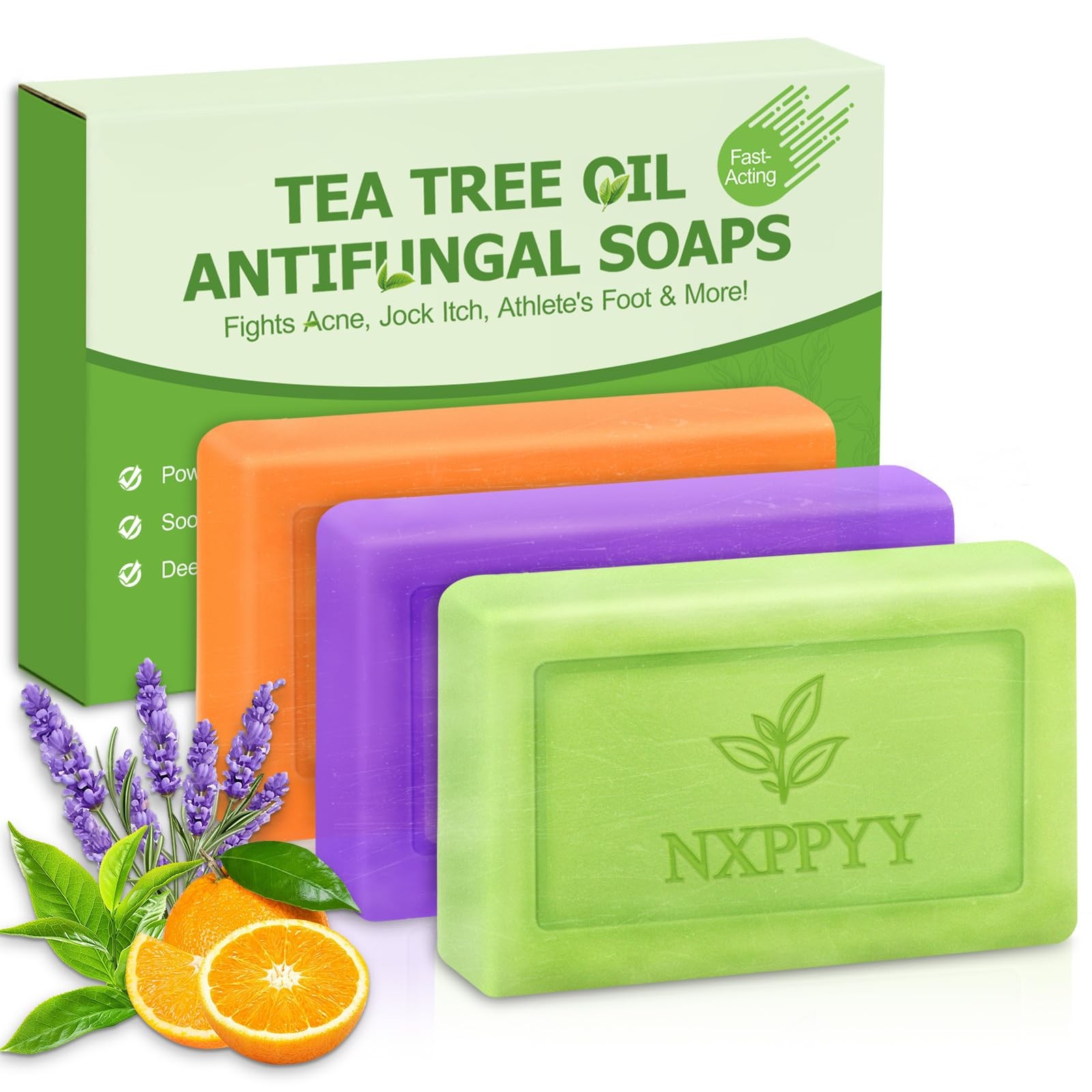Antifungal Soap Tea Tree Oil Body Face Wash Acne Folliculitis 3Bars 8.46oz