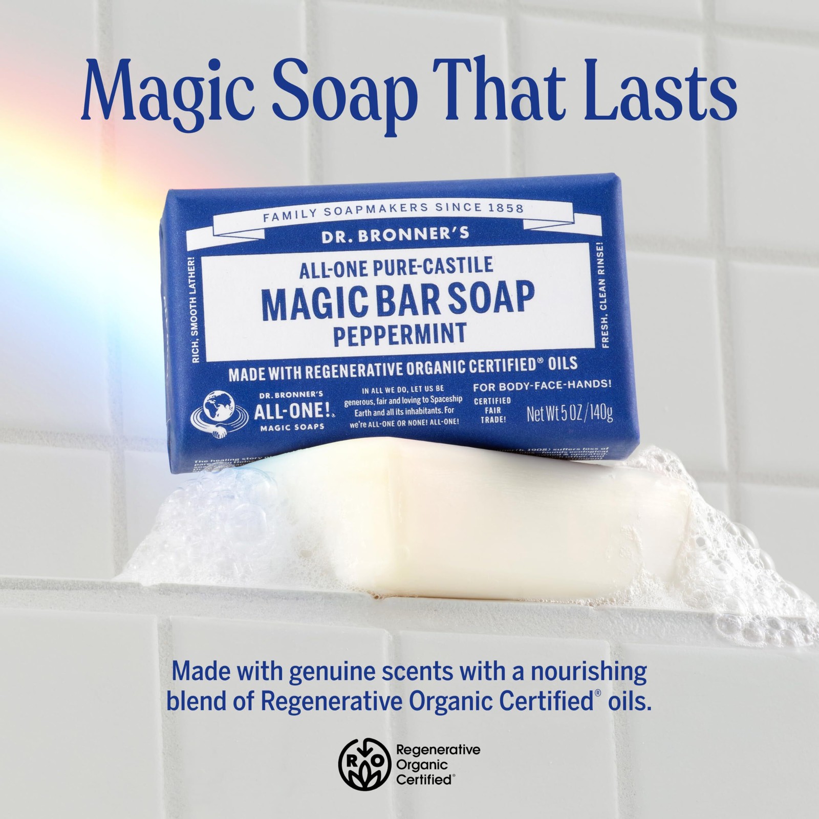 4x Dr. Bronner’s – Pure-Castile Magic Bar Soap (Peppermint, 5 ounce) – Made with