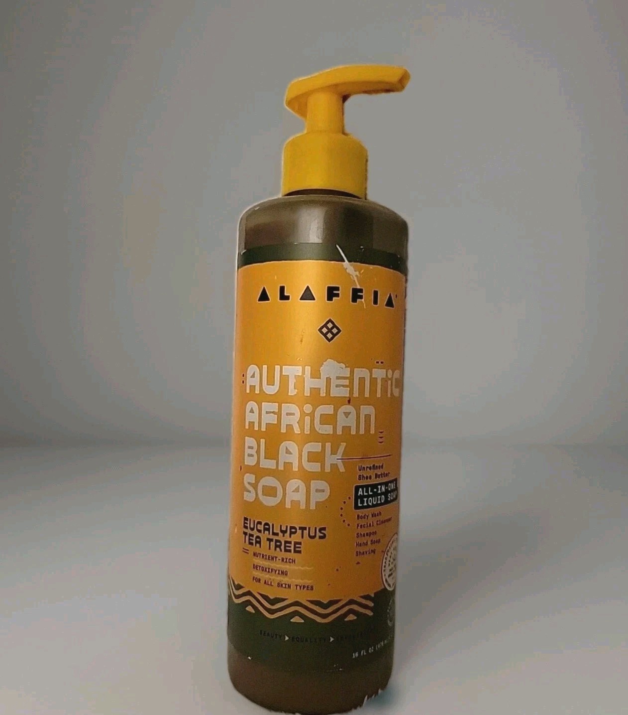 Alaffia Skin Care. Authentic African Black Soap Eucalyptus Tea Tree 16oz**See*