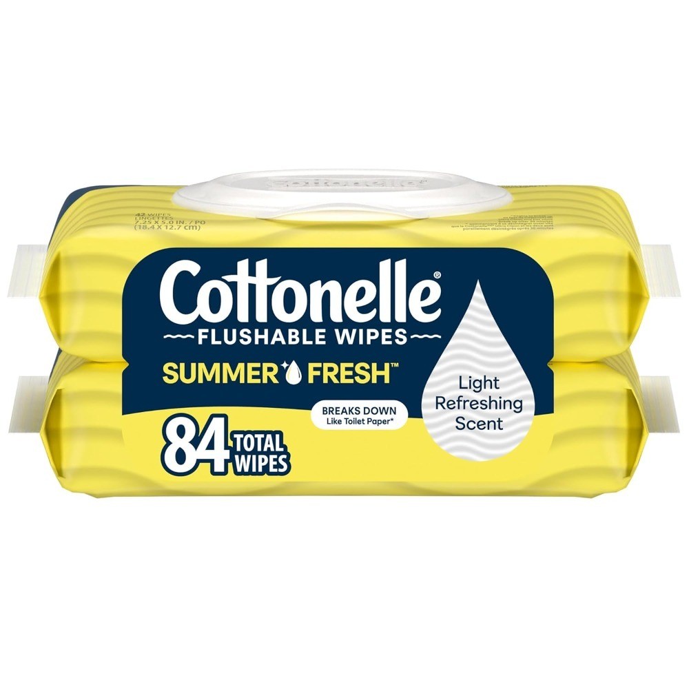 Flushable Wet Wipes for Toilet, Summer Fresh Scent, 84 Count (2 Packs of 42)