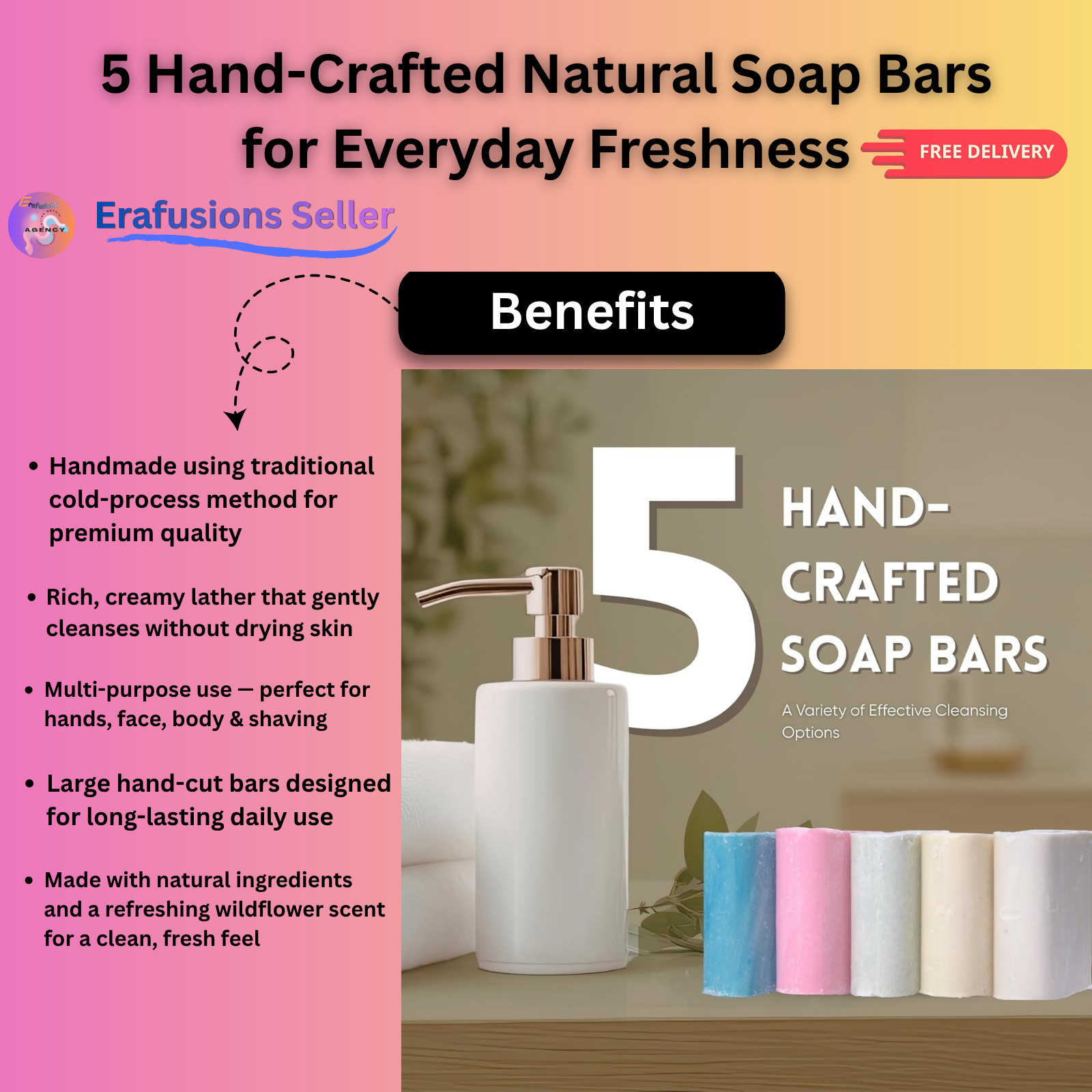Amish Farms Handmade Natural Soap 5 Pack Moisturizing Cold Process Body Face Bar