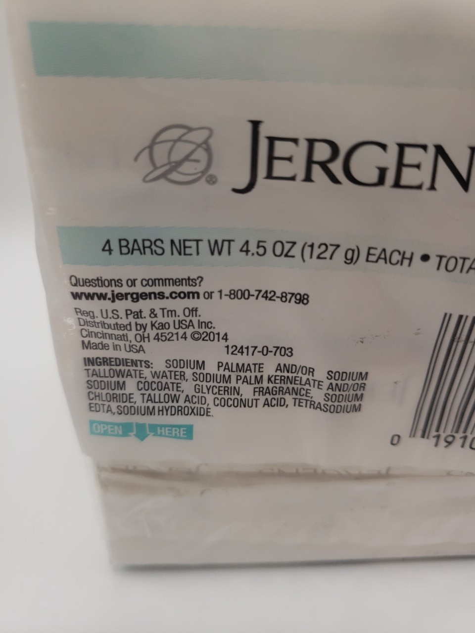 4 Bars Jergens Mild Soap 4.5 oz Bath Bar Mild w/ Tallow Tallowate Tallow Acid
