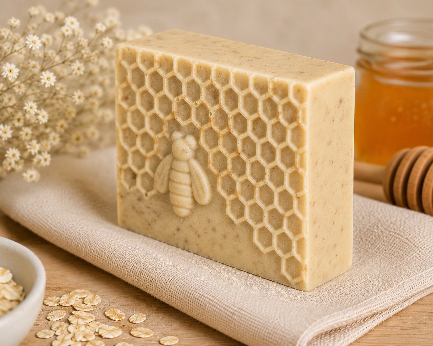 Handmade Soap Oatmeal & Honey Honeycomb Body Bar Rectangular Beige Regular