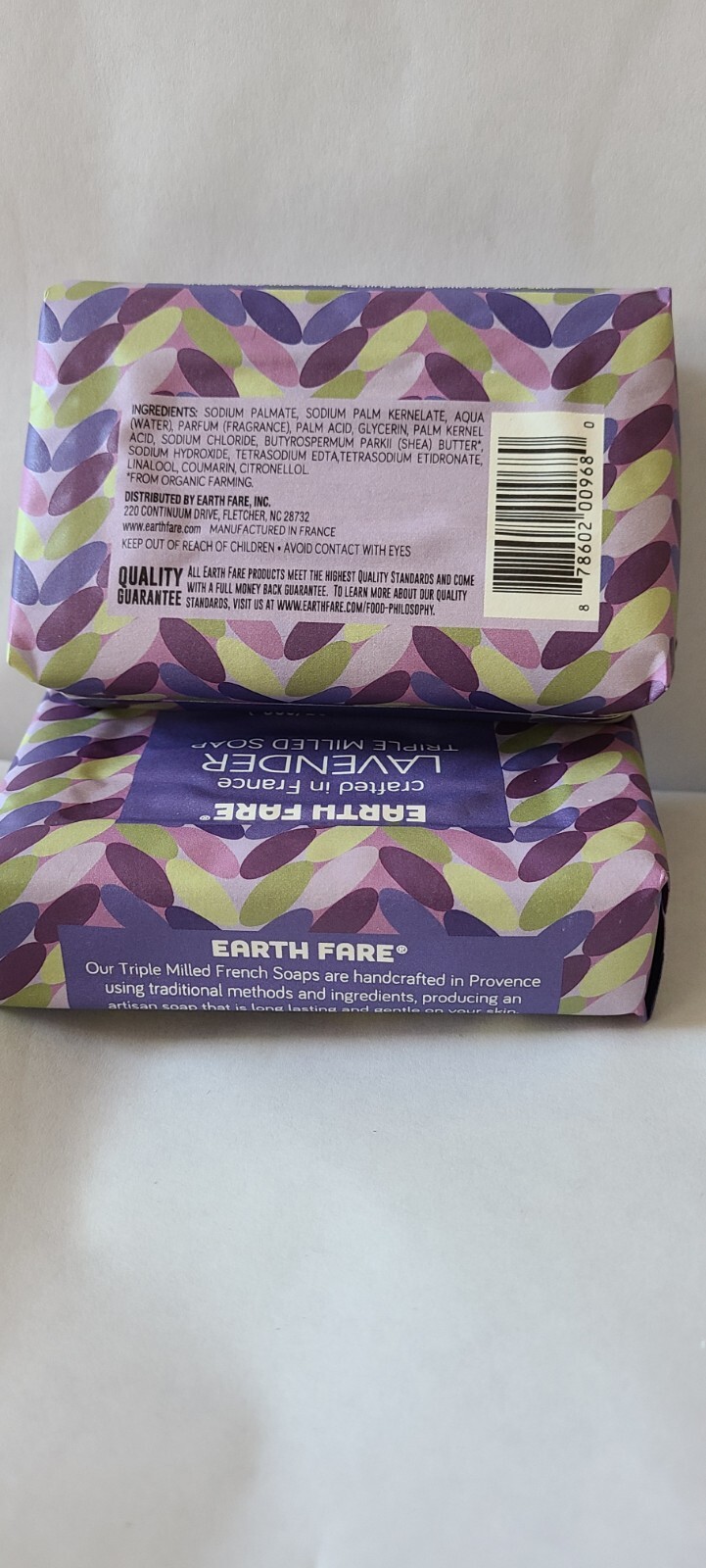 Earth Fare Triple Milled Soap LAVENDER Made In France (2 Soaps)
