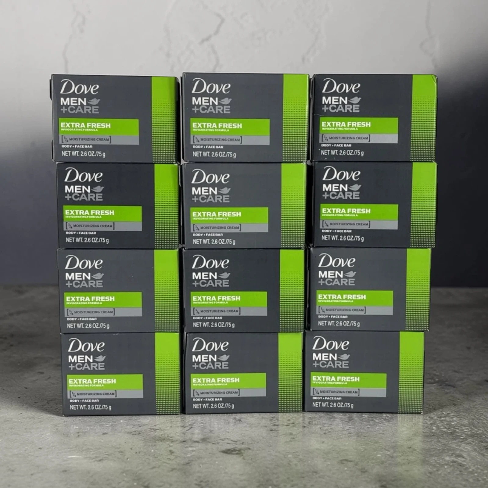 Dove Men+Care Extra Fresh Body and Face Bar Soap, 2.6 oz, 12 Pack, Moisturizing