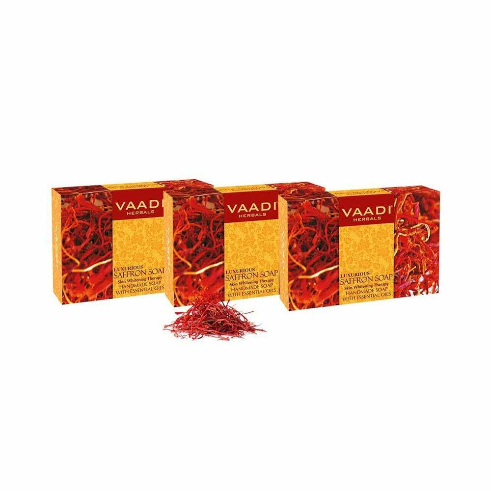 Vaadi Herbals Value Luxurious Saffron Skin Whitening Therapy Soap,75g (Pack of 3