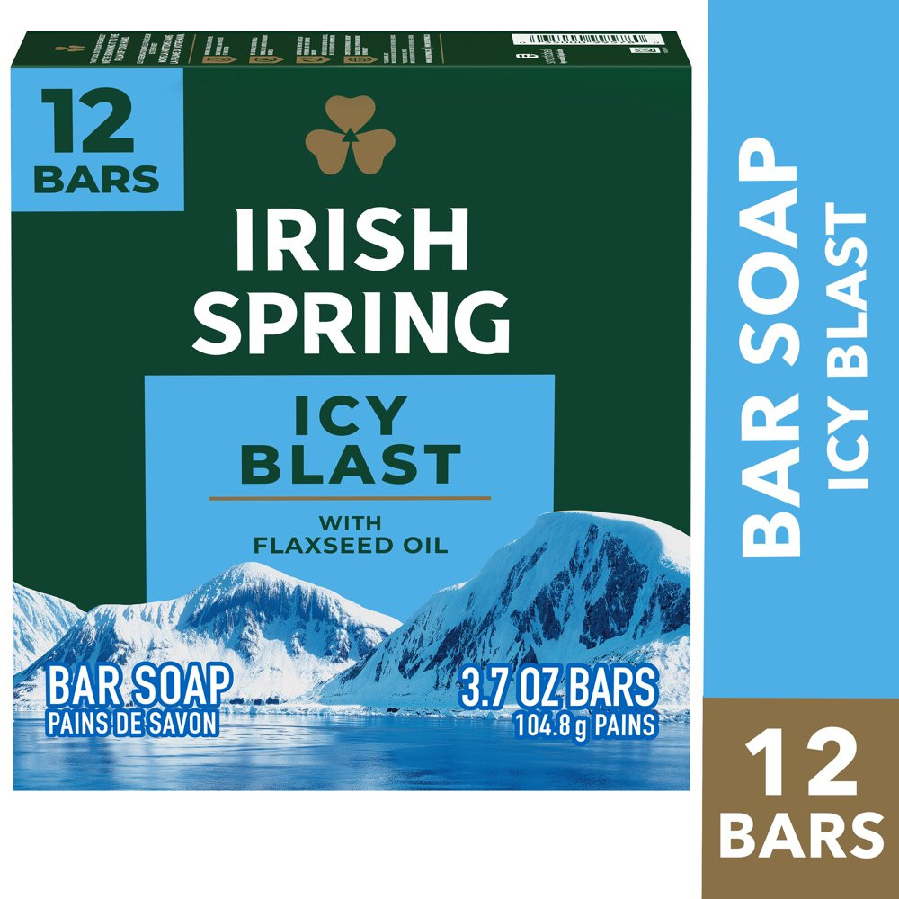 Irish Spring Icy Blast Bar Soap for Men, Mens Bar Soap, 12 Pack, 3.7 Oz Soap Bar