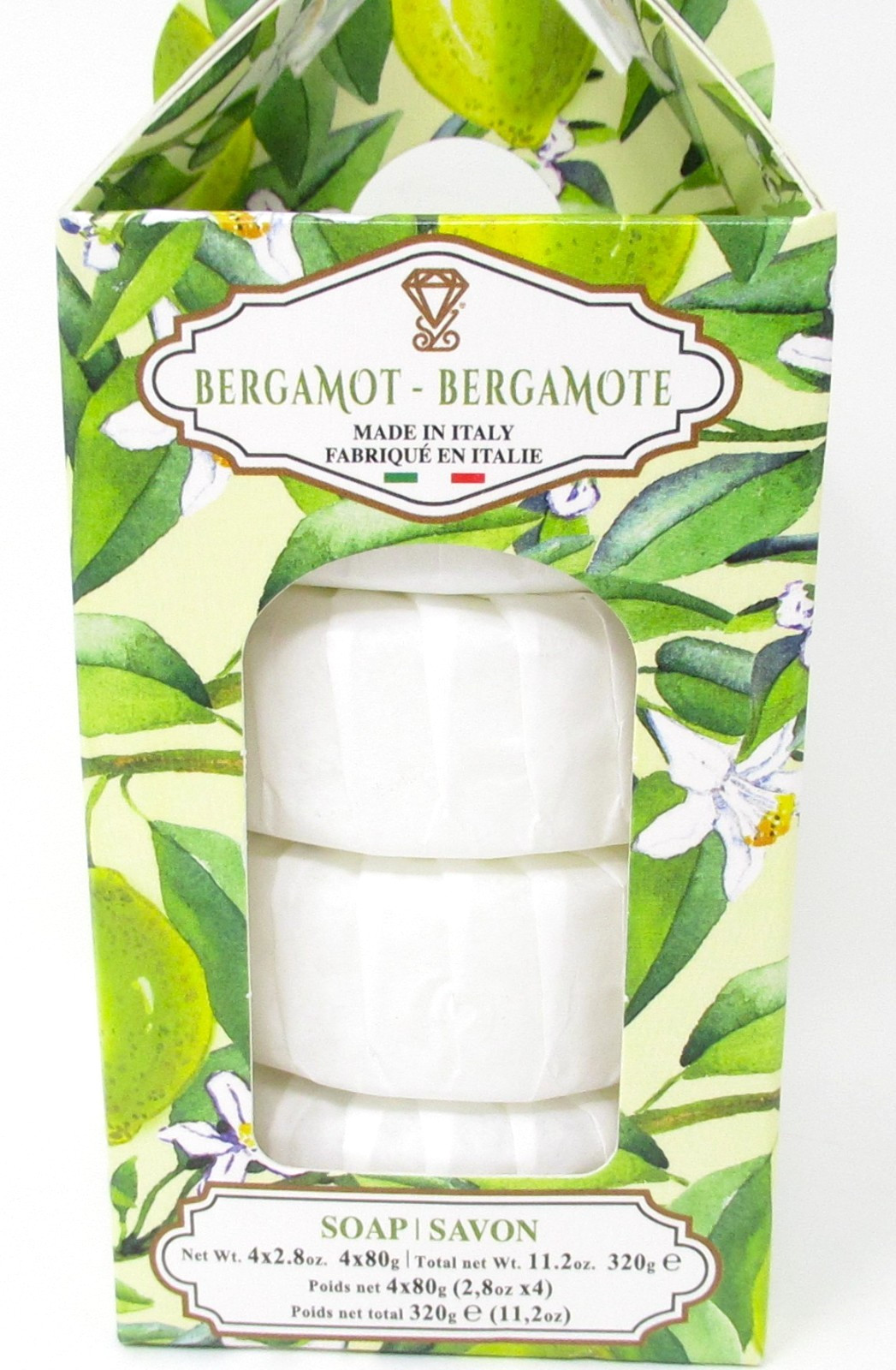 Bergamot Bar Soap Round Disc 4 Pack Italian Luxury triple milled Zeni Diamante