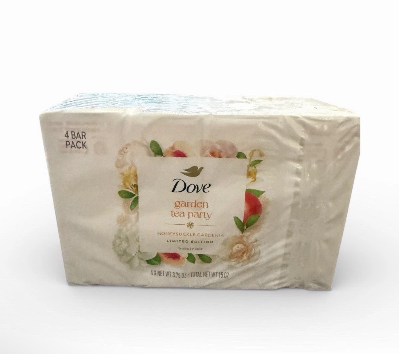 Dove Beauty Bar Honeysuckle Gardenia Garden Tea Party Limited Edition 4 Bars
