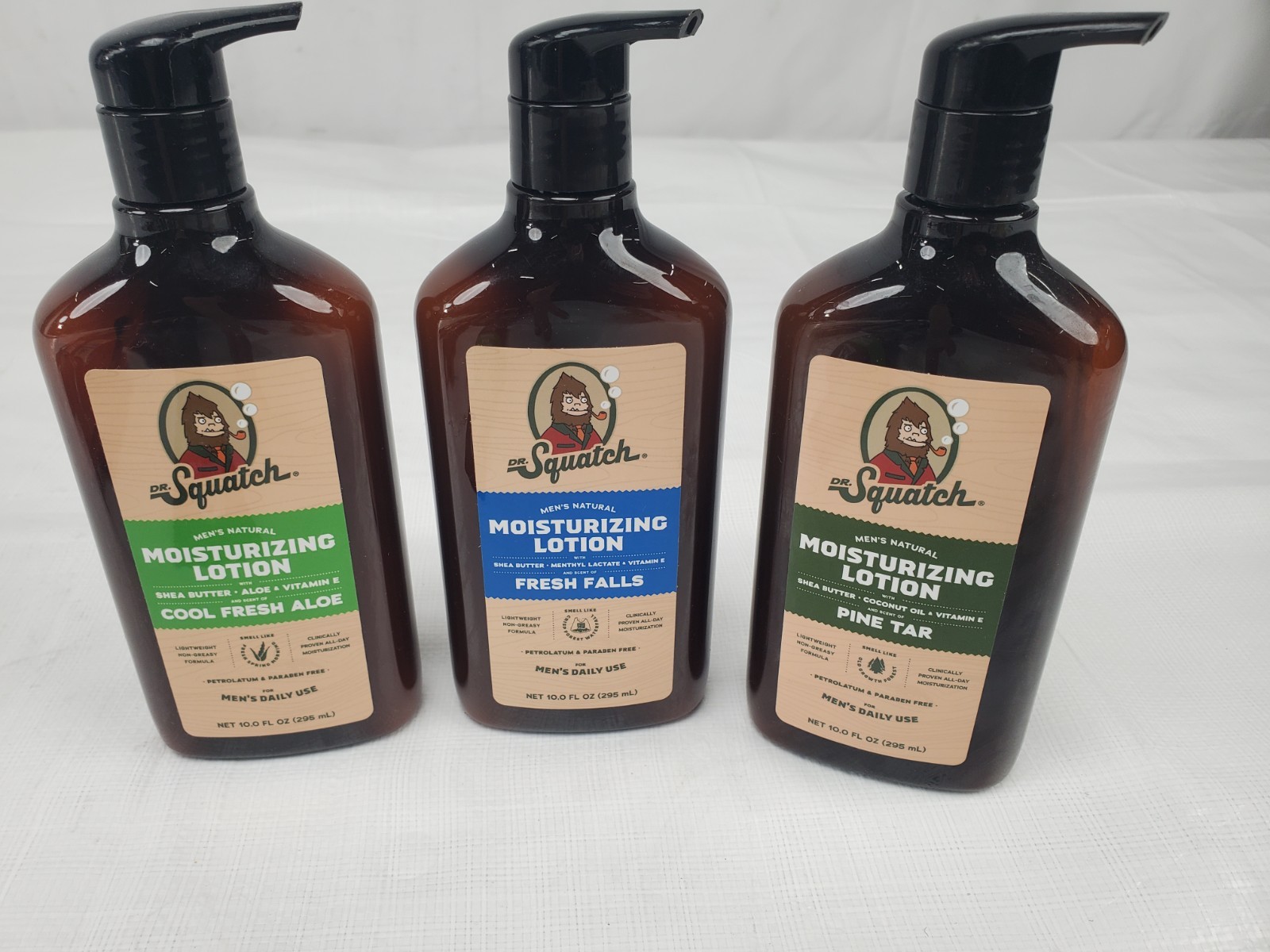 Dr Squatch Moisturizing Lotion -3 Pack New- Pine Tar Cool Fresh Aloe Falls