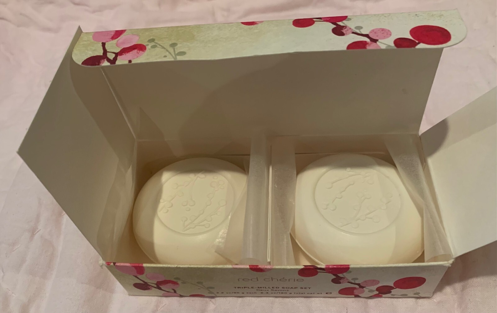 Thymes Red Cherie Triple Milled Soap Set of 2 Round 3.2oz Bars NIB savon