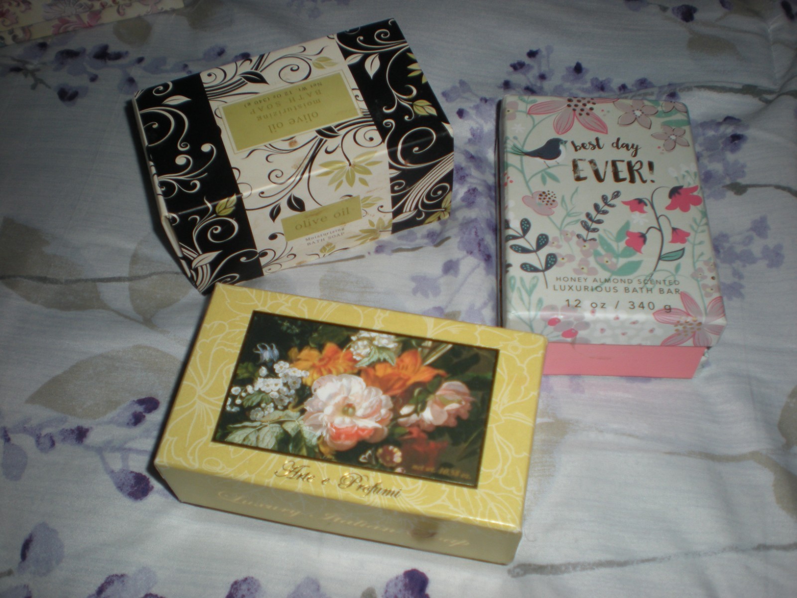 LOT OF THREE BOXED SOAPS – Olive Oil, Honey Almond, Italian – NEW IN BOX